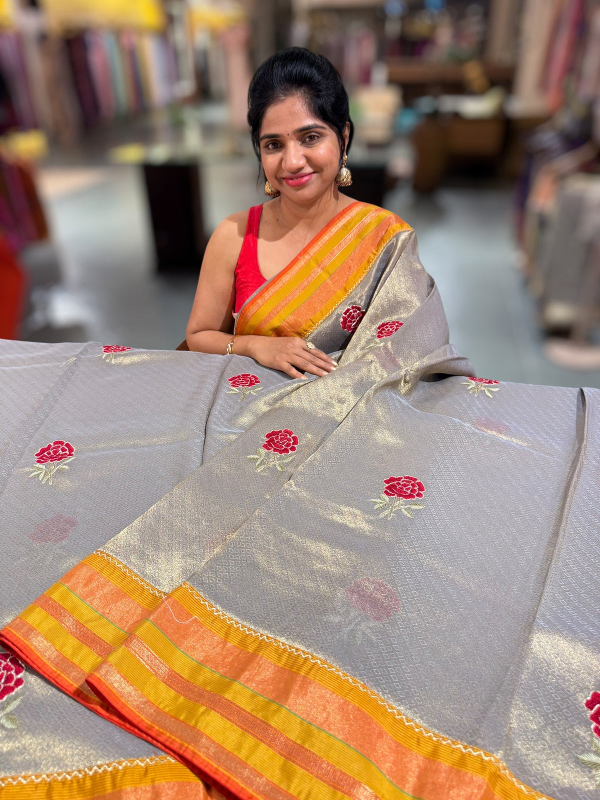 Banarasi brocade Tissue fusion Saree with embroidery