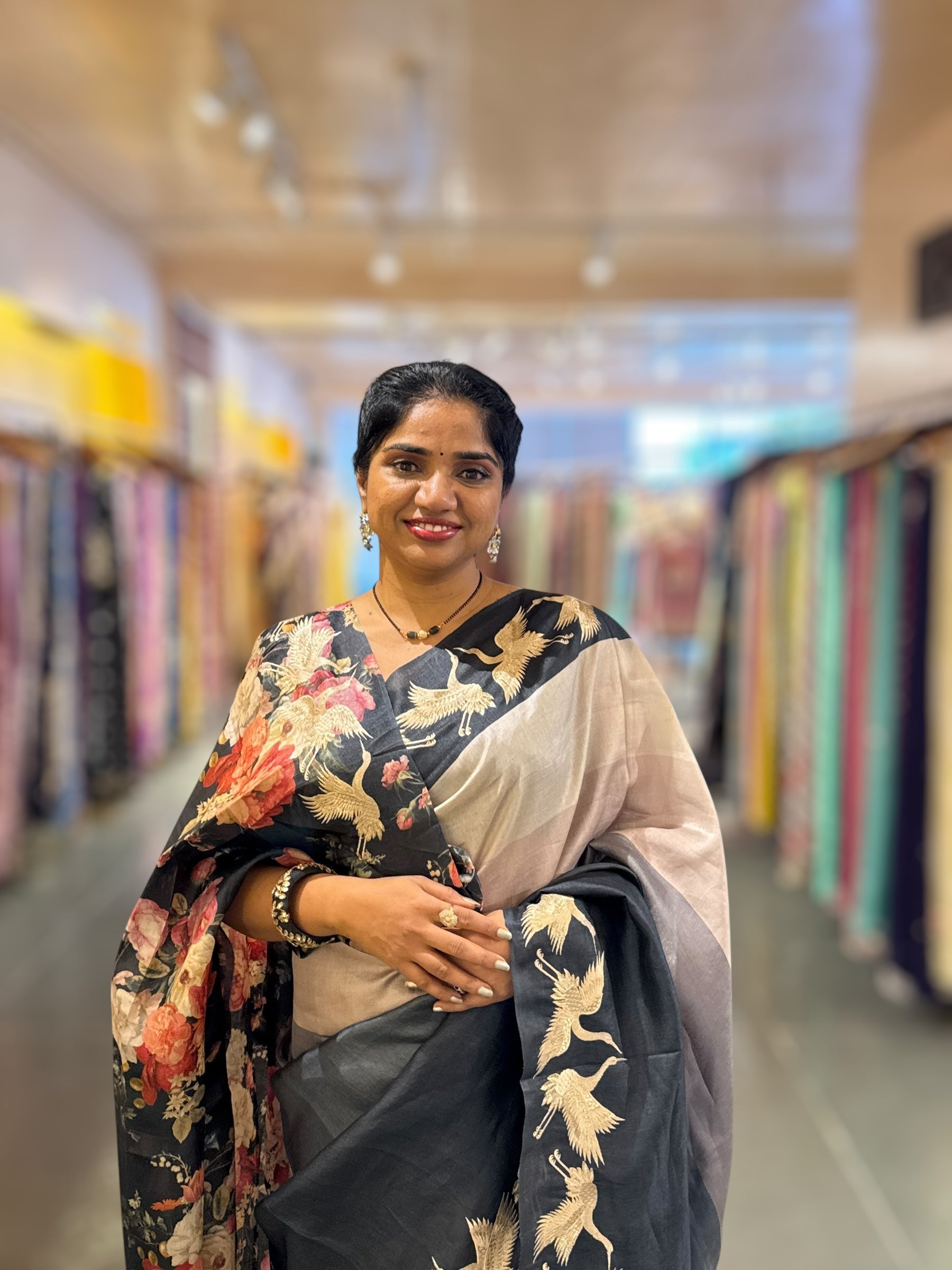 Tussar Rangkaat Saree With Crane Bird  Embroidered Border