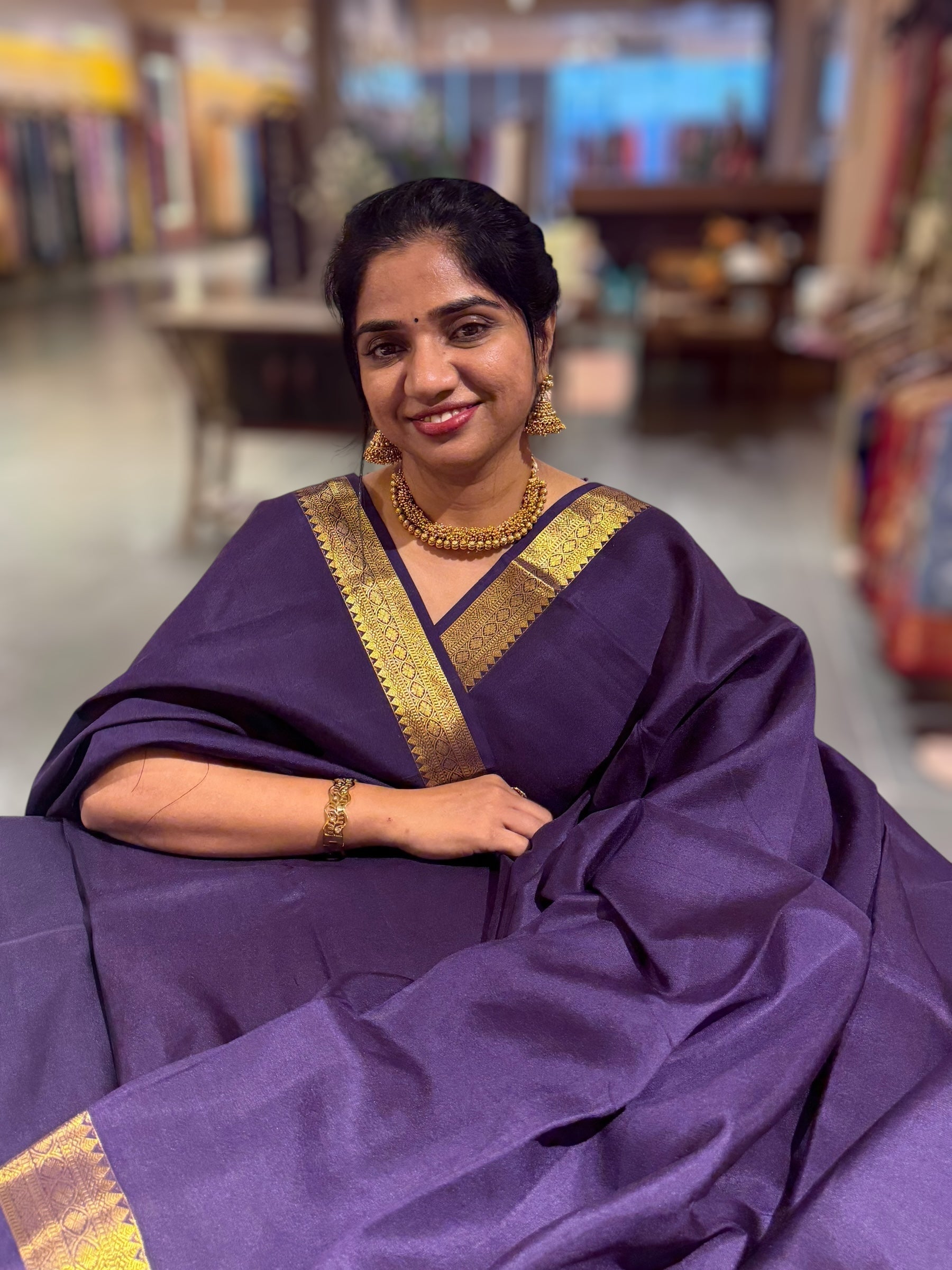 Violet Kanchi Vintage Saree with Petite Point Embroidered Blouse