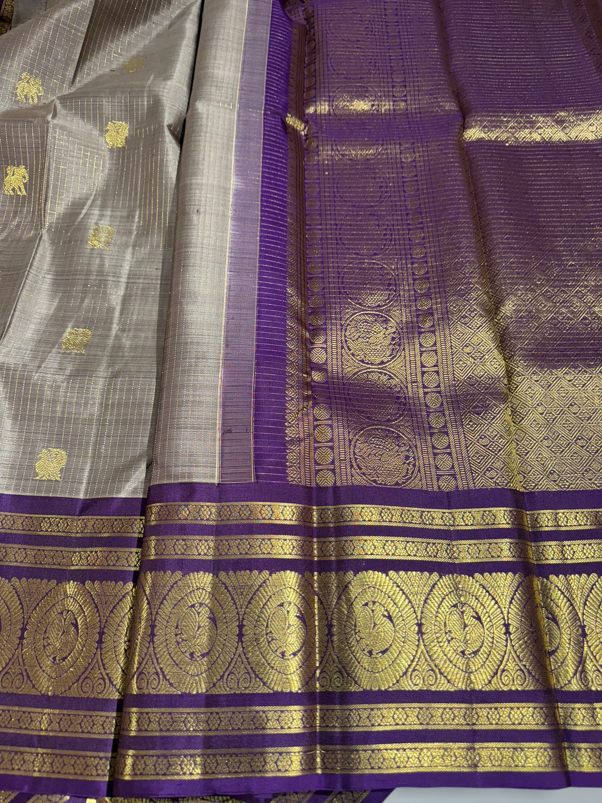 English Grey Vintage kanchi checks  saree