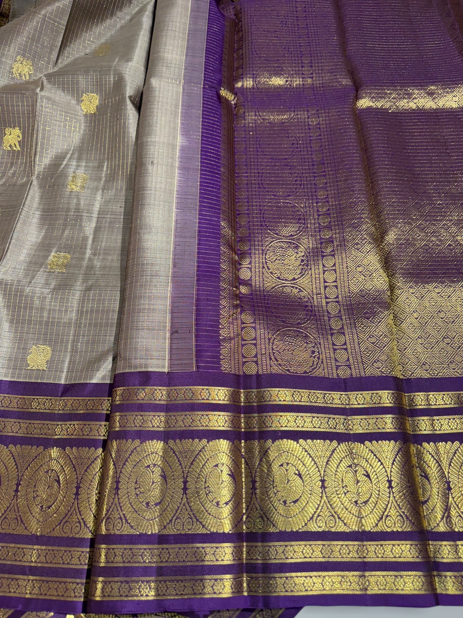 English Grey Vintage kanchi checks  saree
