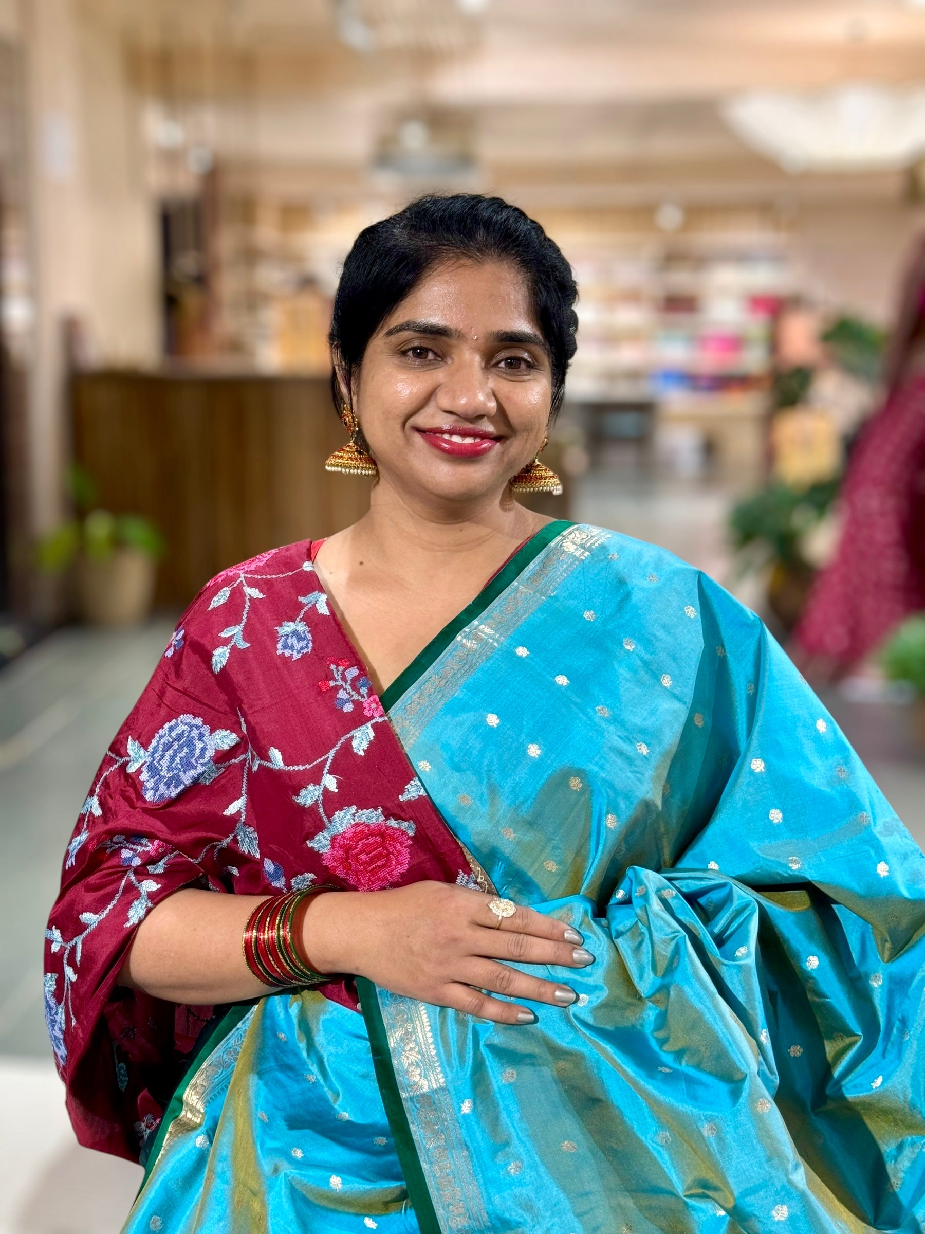 Banarasi Katan Silk Saree With Petite Point Embroidered Silk Blouse