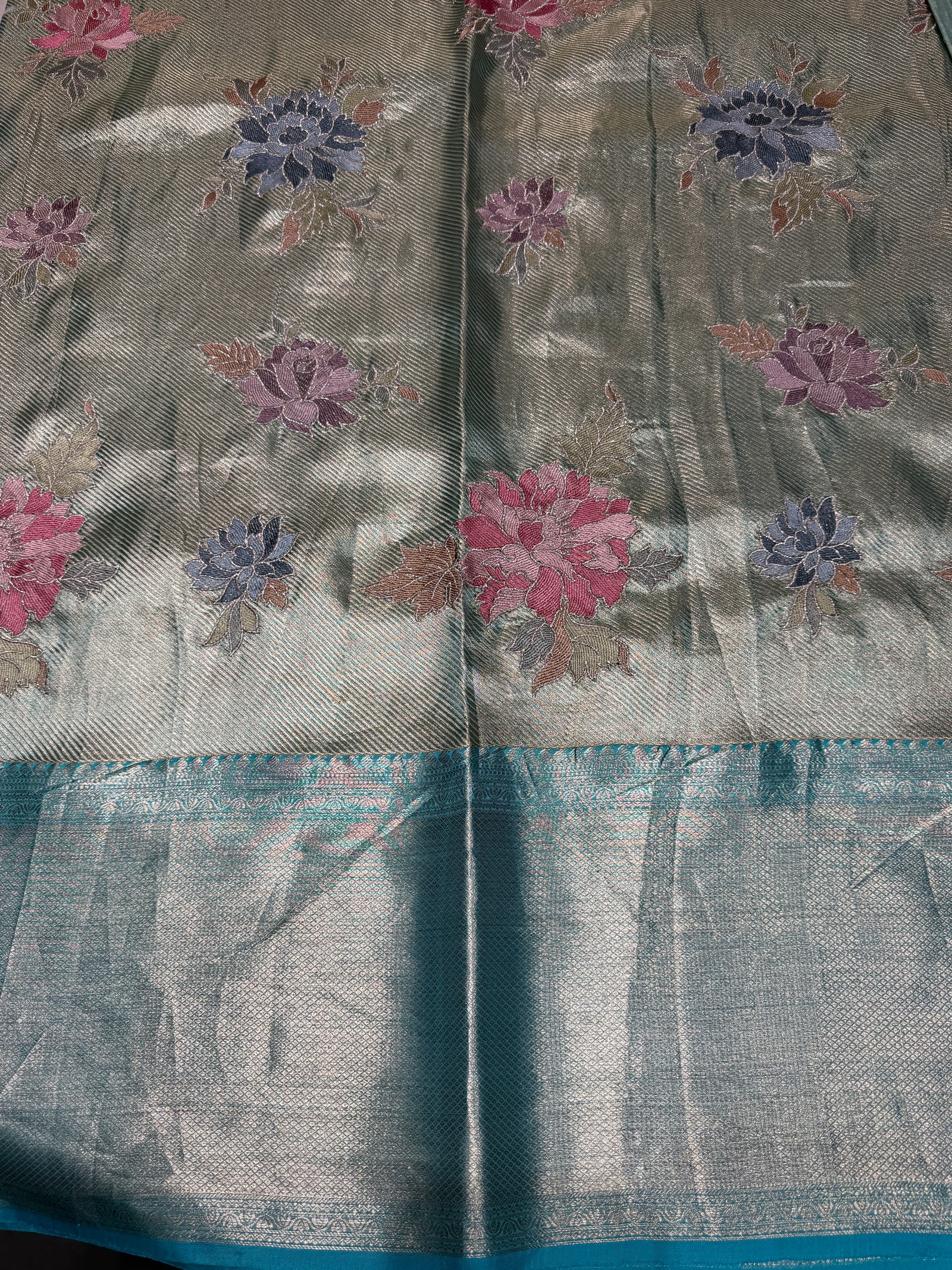 Mint Blue  Kanchi Tissue Saree with embroidery: S62F228