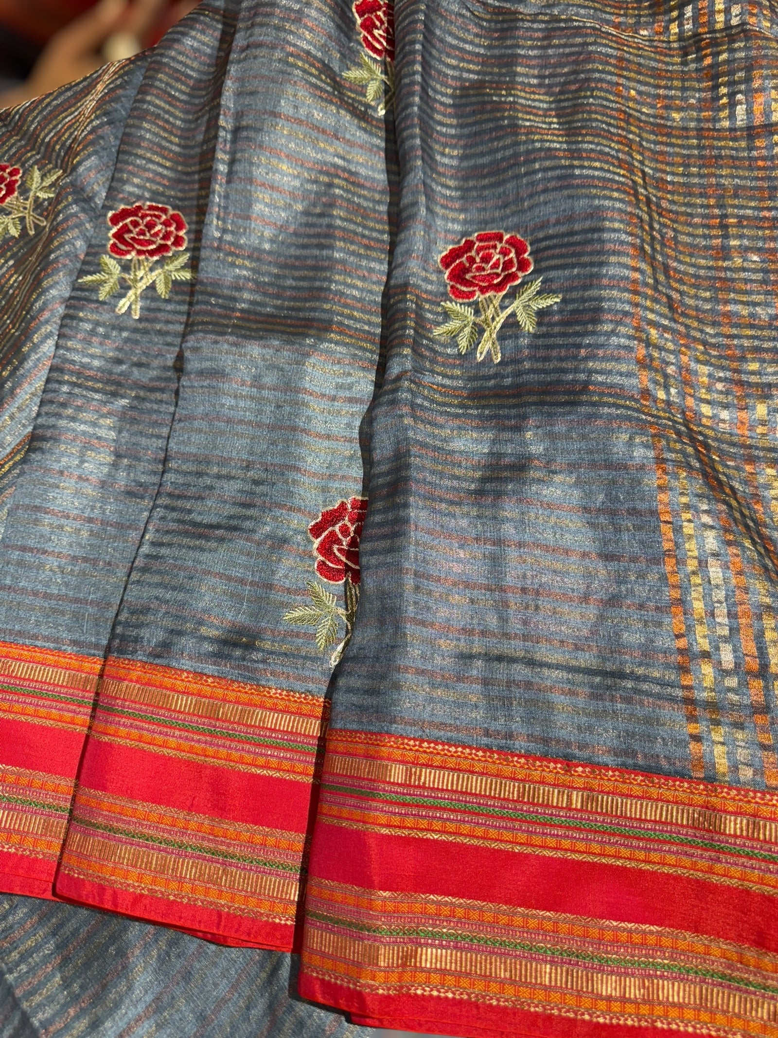 Tussar Tissue and Silk fusion Saree with embroidery