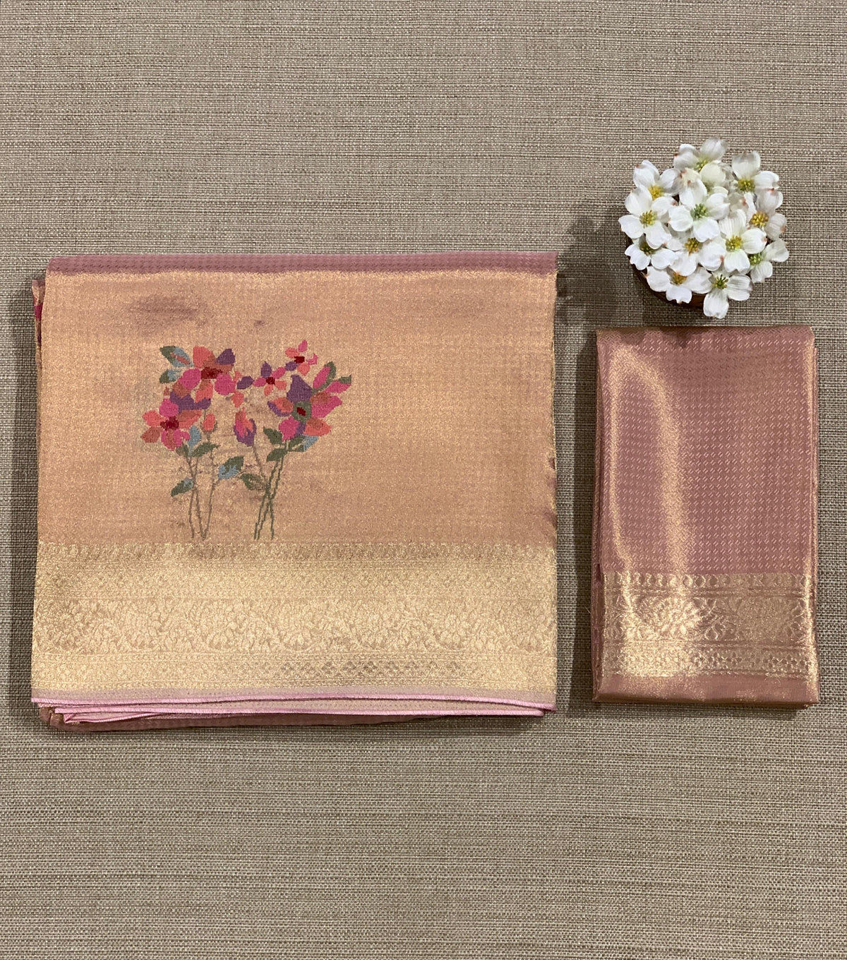 Peach Fancy Banarasi tissue tonchoi weaving saree with embroidery