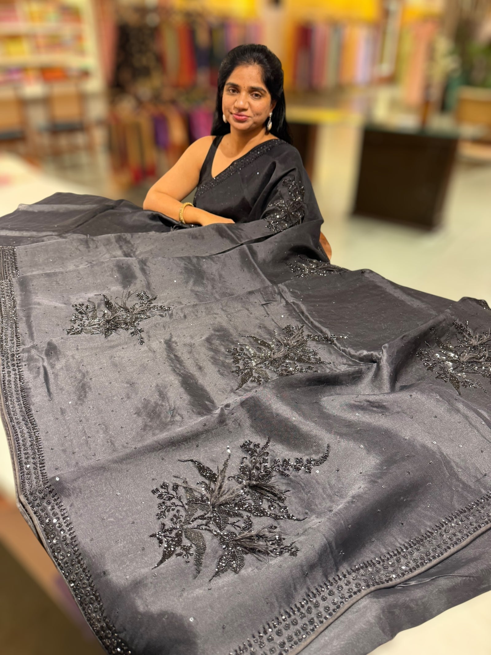 Black Designer Organza Handwork Saree