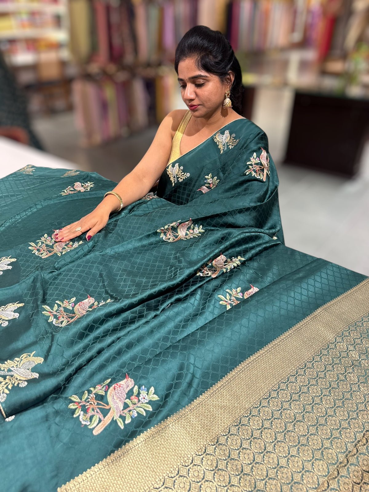 Forest Green Designer Mashru Saree