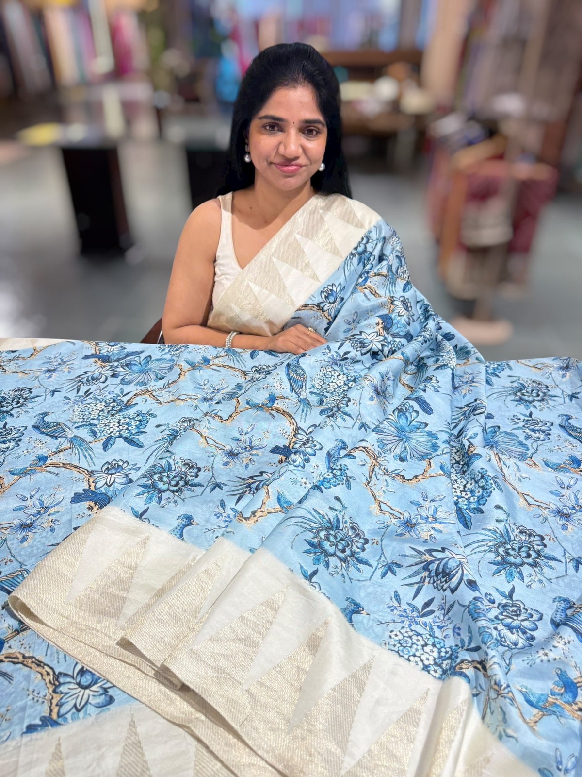 Kanchi soft silk Designer printed saree with temple border