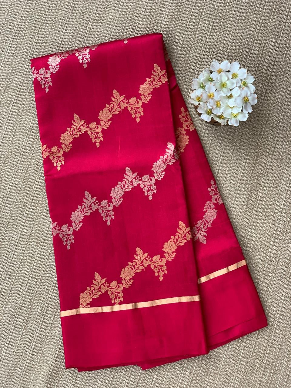Ruby Pink Poona Silk Saree in half and half style