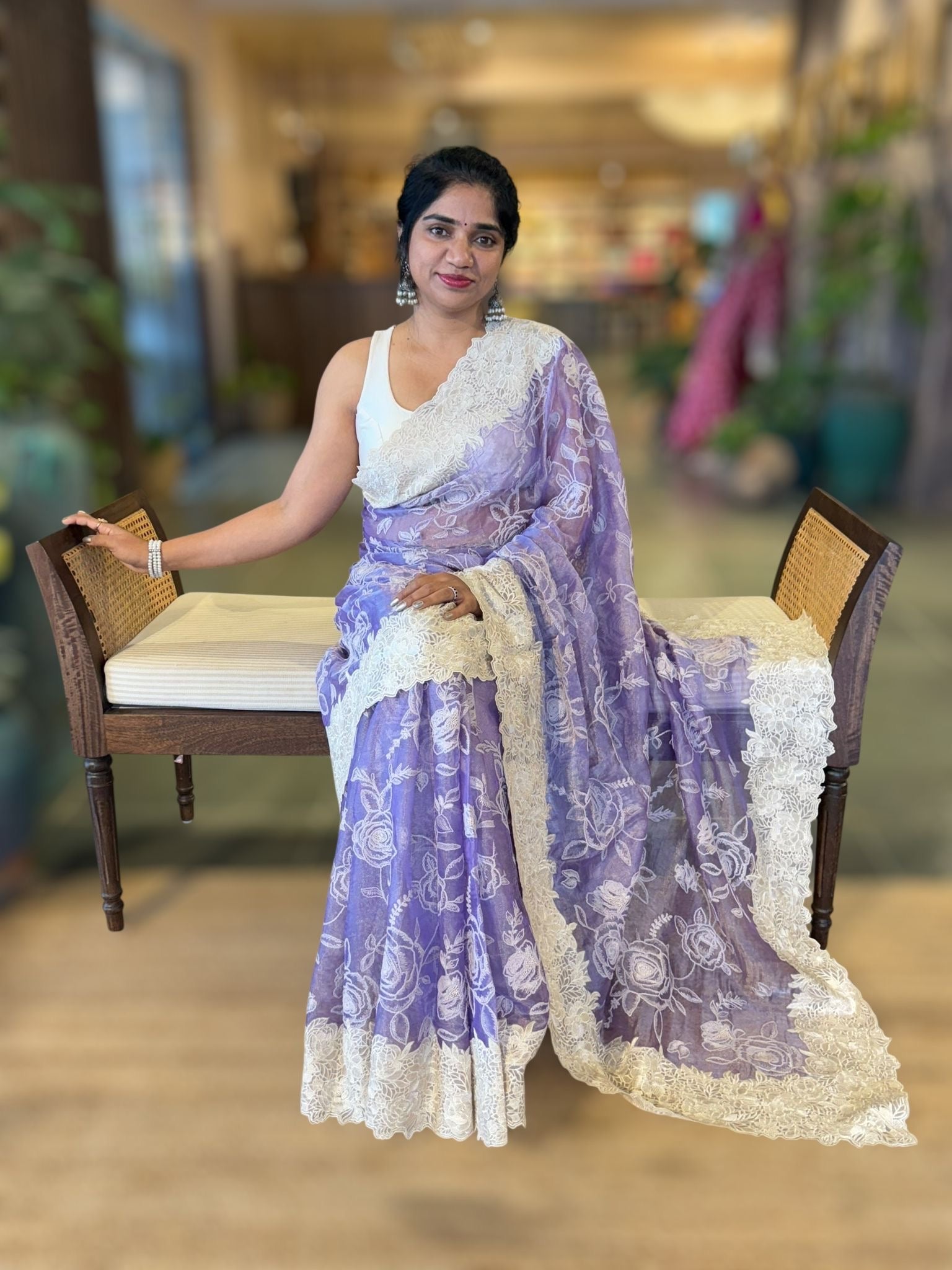 Lilac pure handloom tissue saree