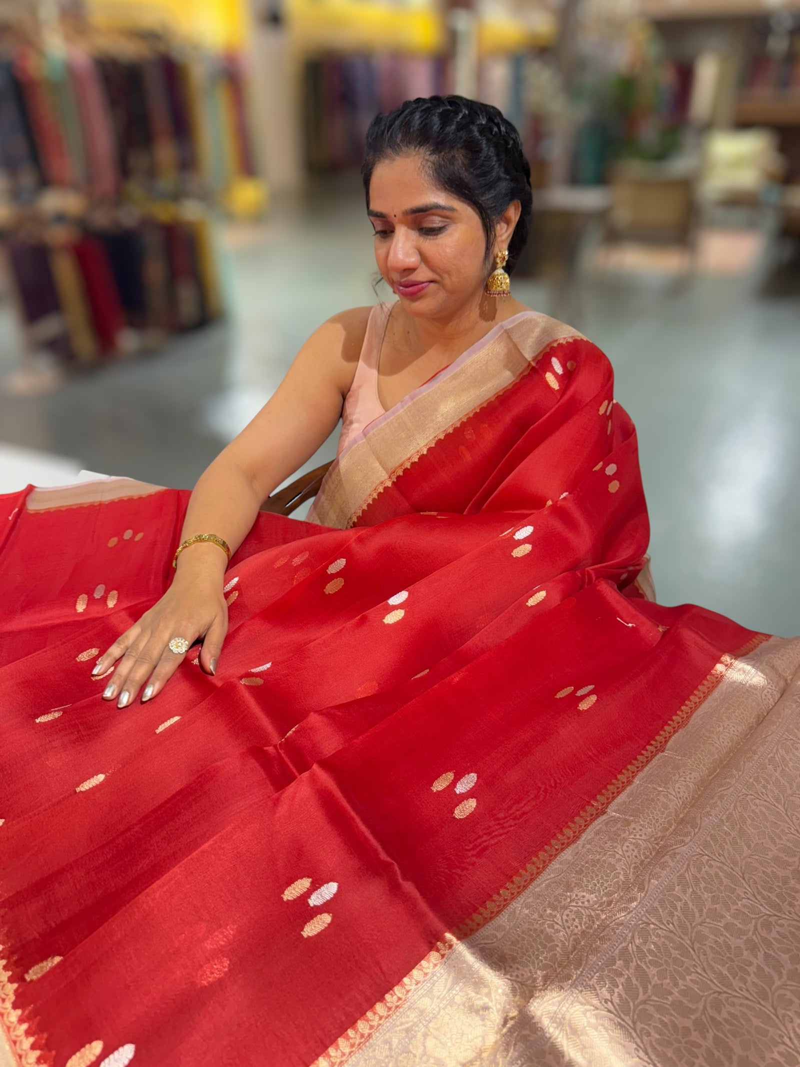 Orangish & Dusty Pink Pure Handloom premium Kora Banarasi Saree