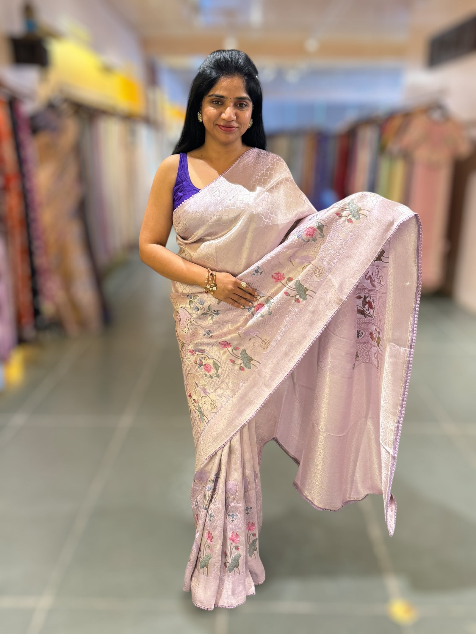 Lilac Fancy Banarasi Tonchoi style saree with patola inspired  embroidery