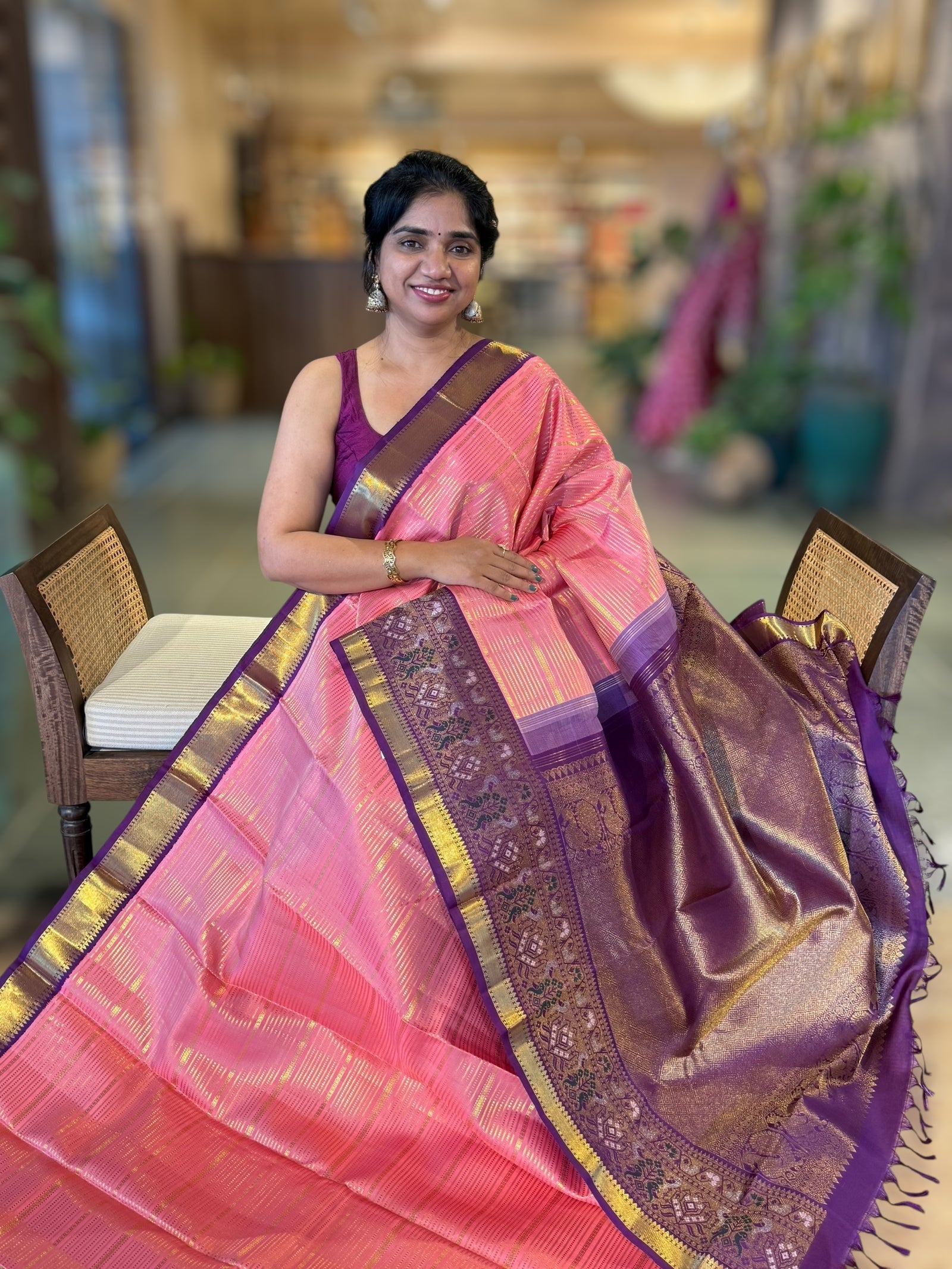Neon Pink & Purple Combo Vintage Kanchi saree With Pythani inspired Border