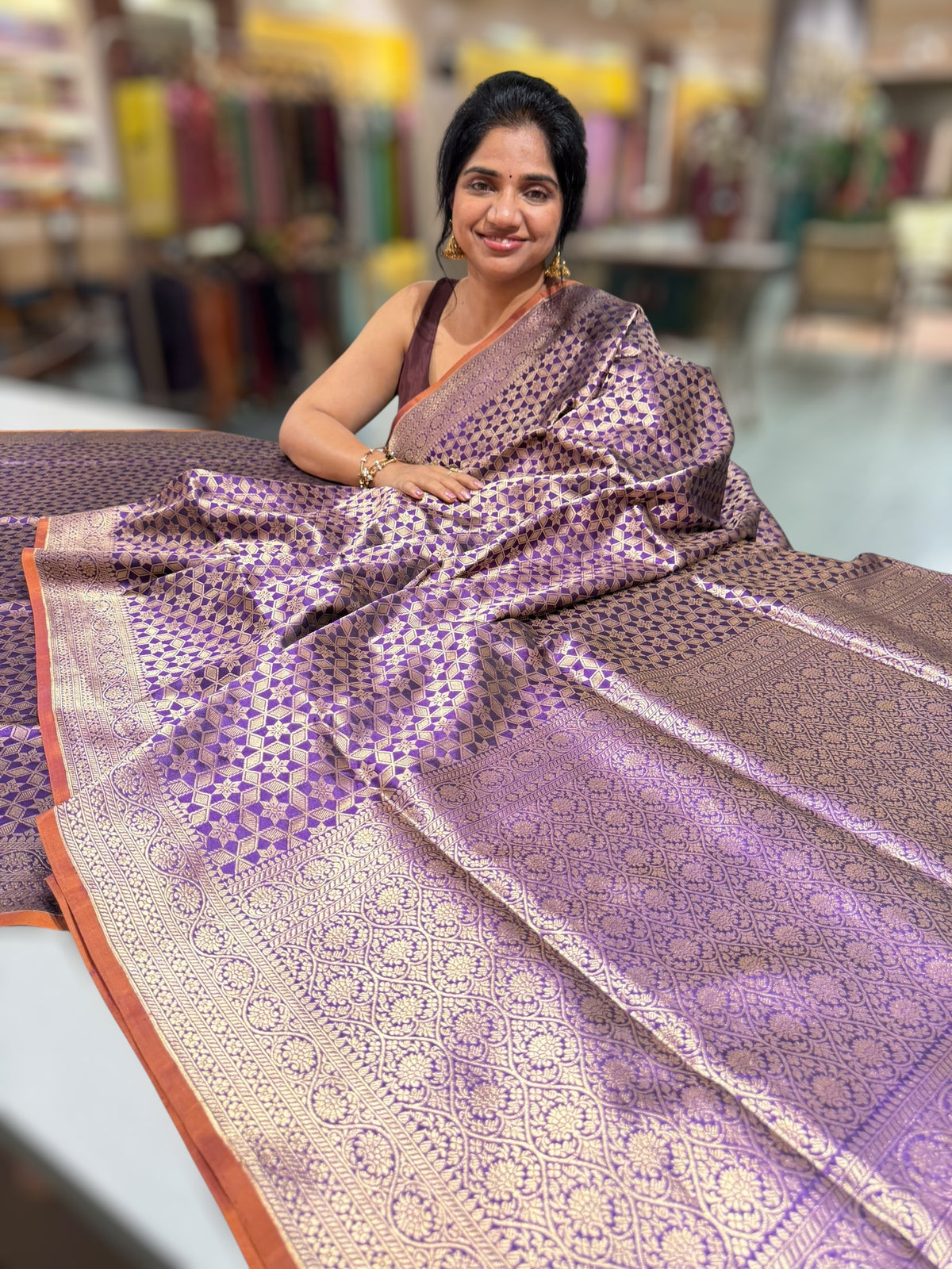 Violet Banarasi Tanchoi Silk Saree