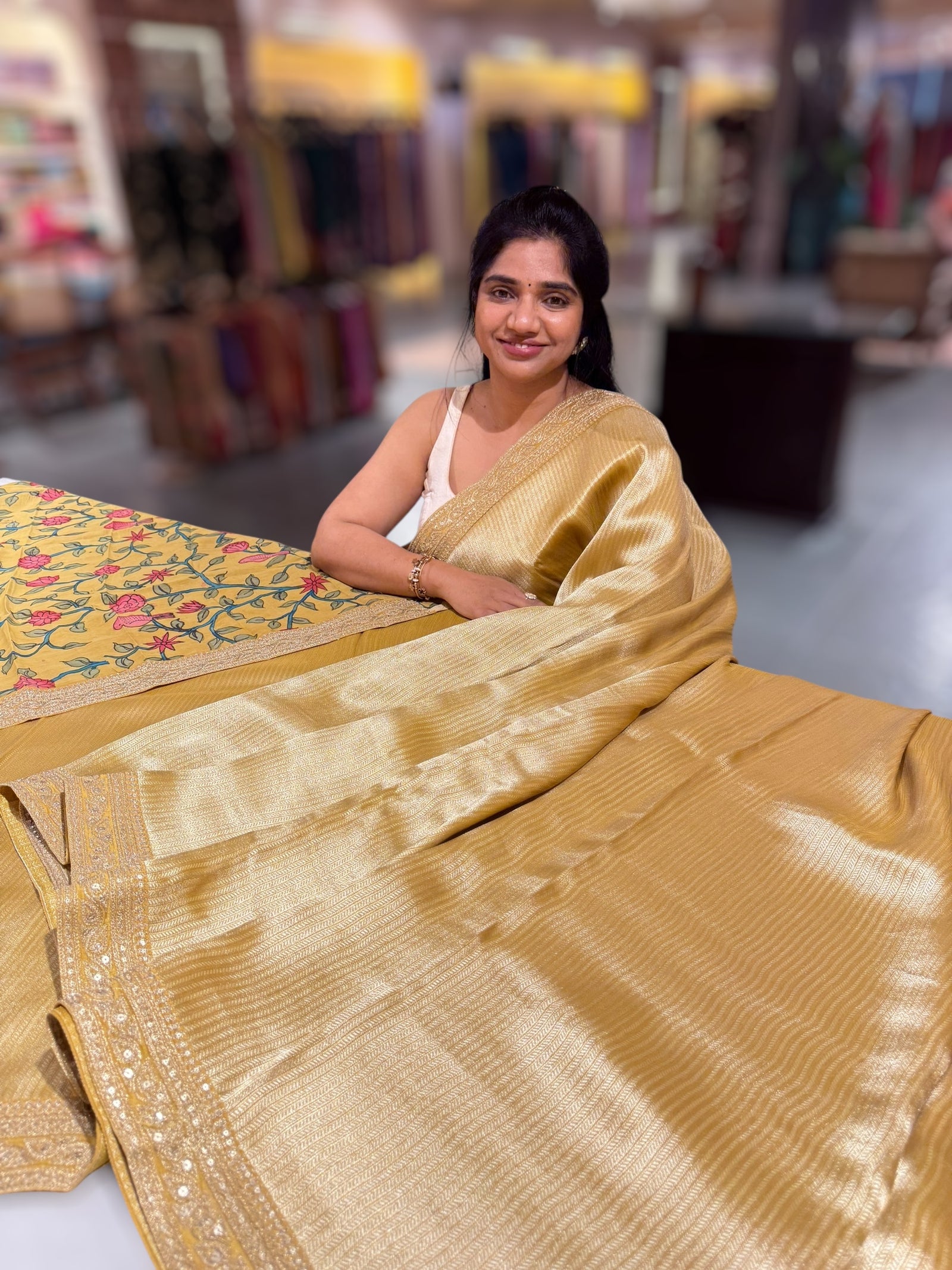 Lemon Yellow Banarasi brocade with sabyasachi borders and pen kalamkari Blouses
