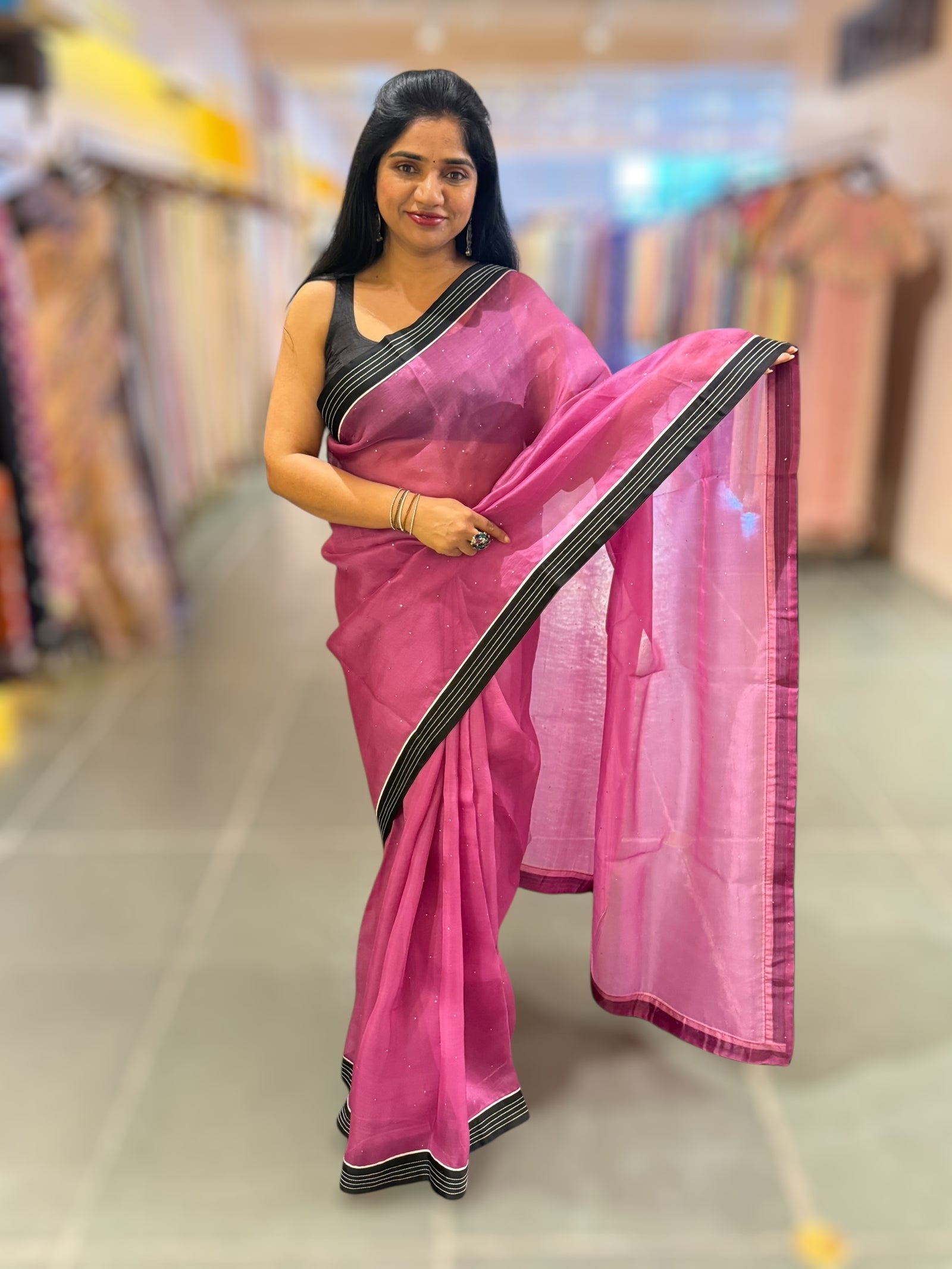 Plum Jamoon Organza Saree with embroidered blouse