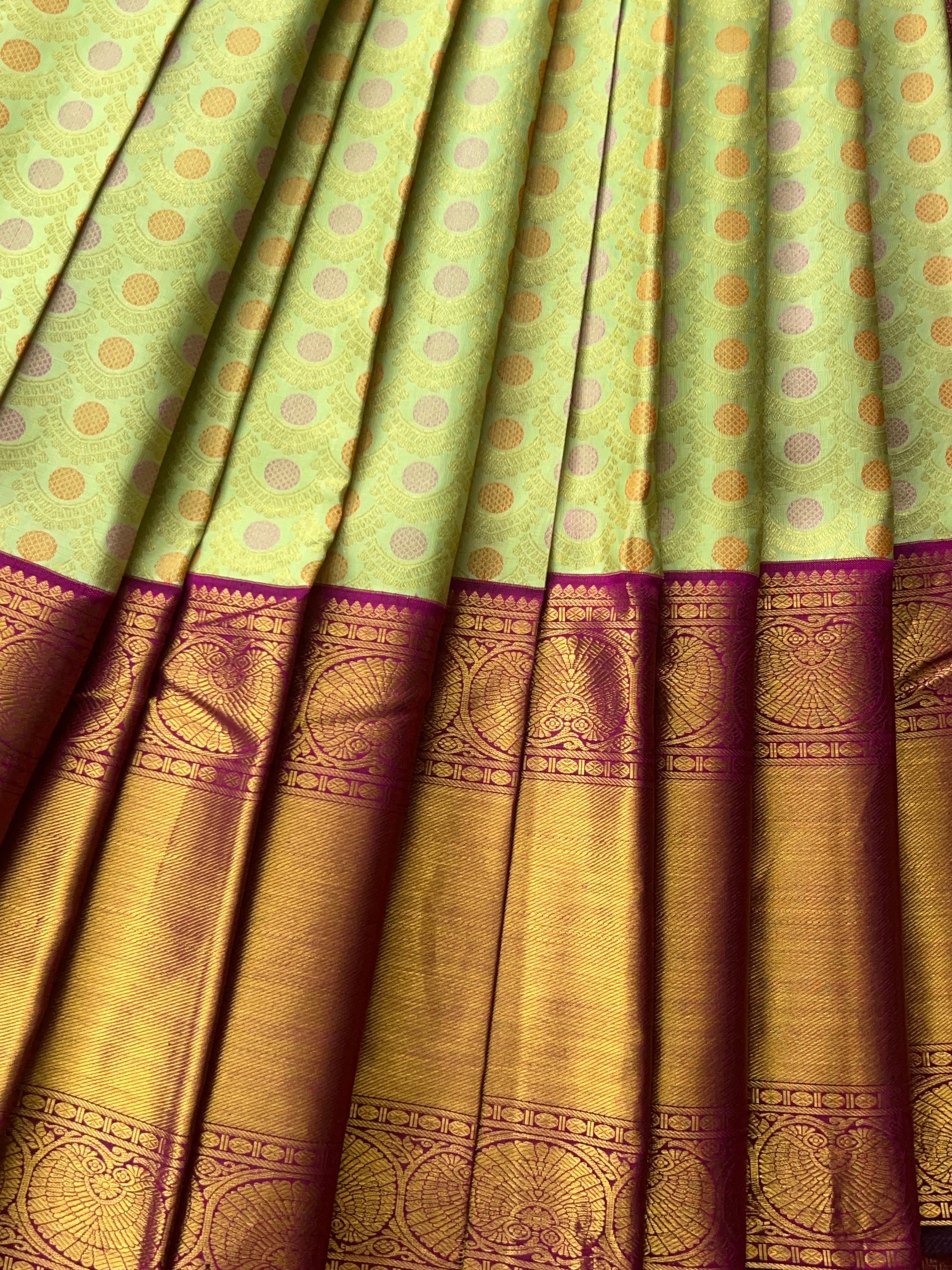 Mint Green Meenakari Korvai Kanjeevaram Saree