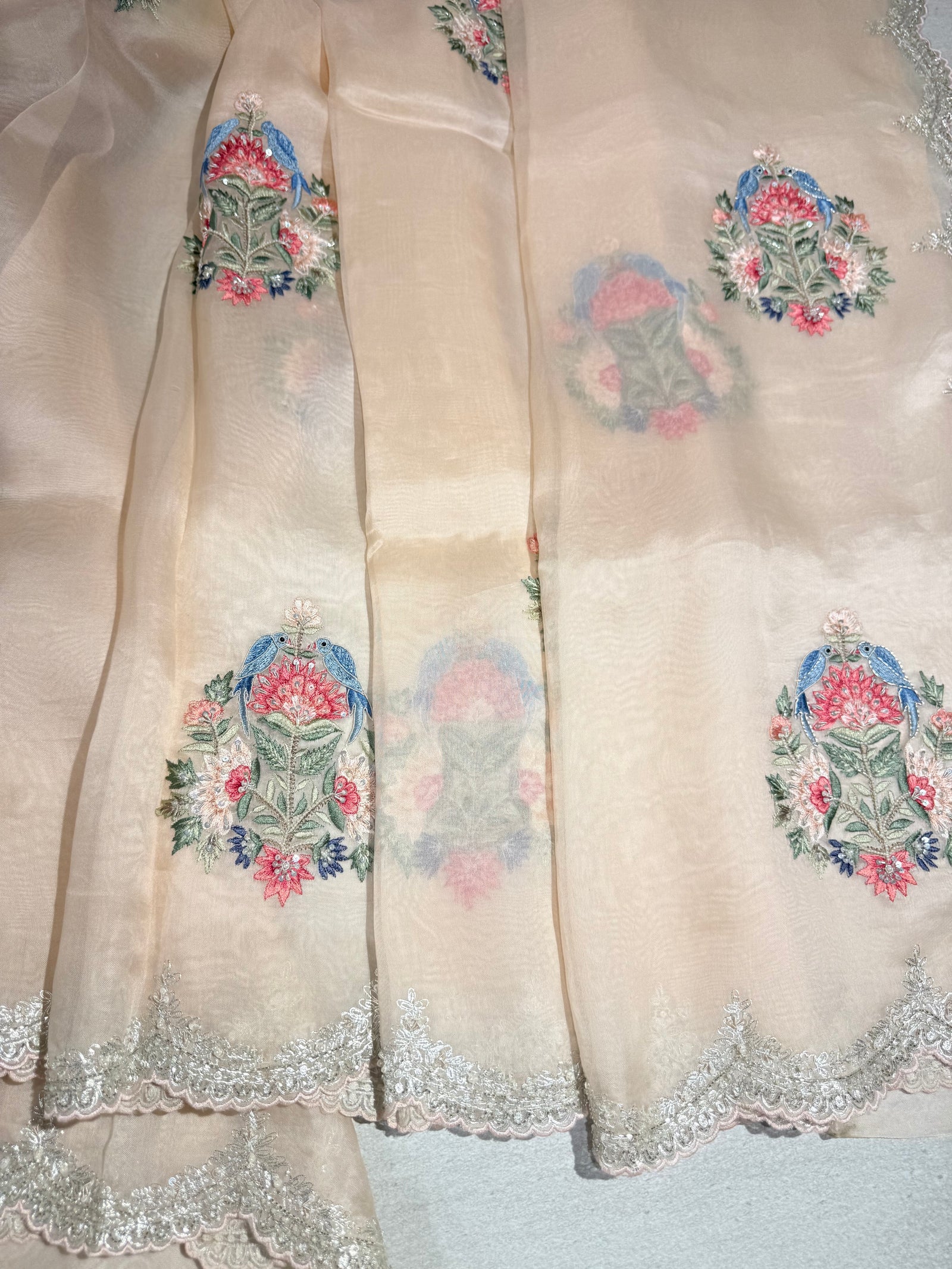 Nude Pink pure Organza handwork saree