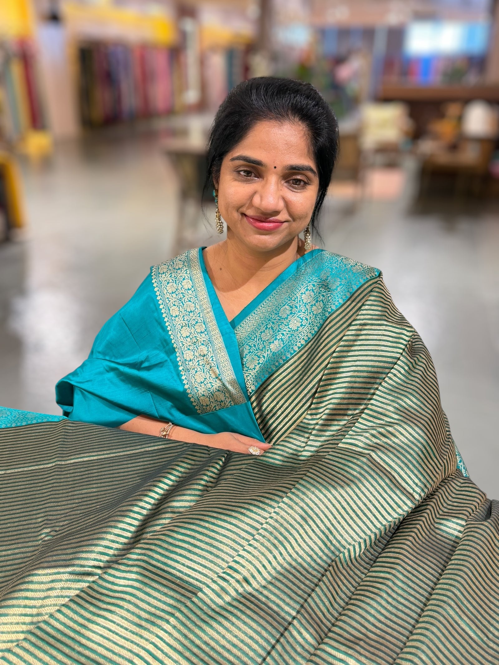Emerald Green Banarasi Silk Stripes Saree
