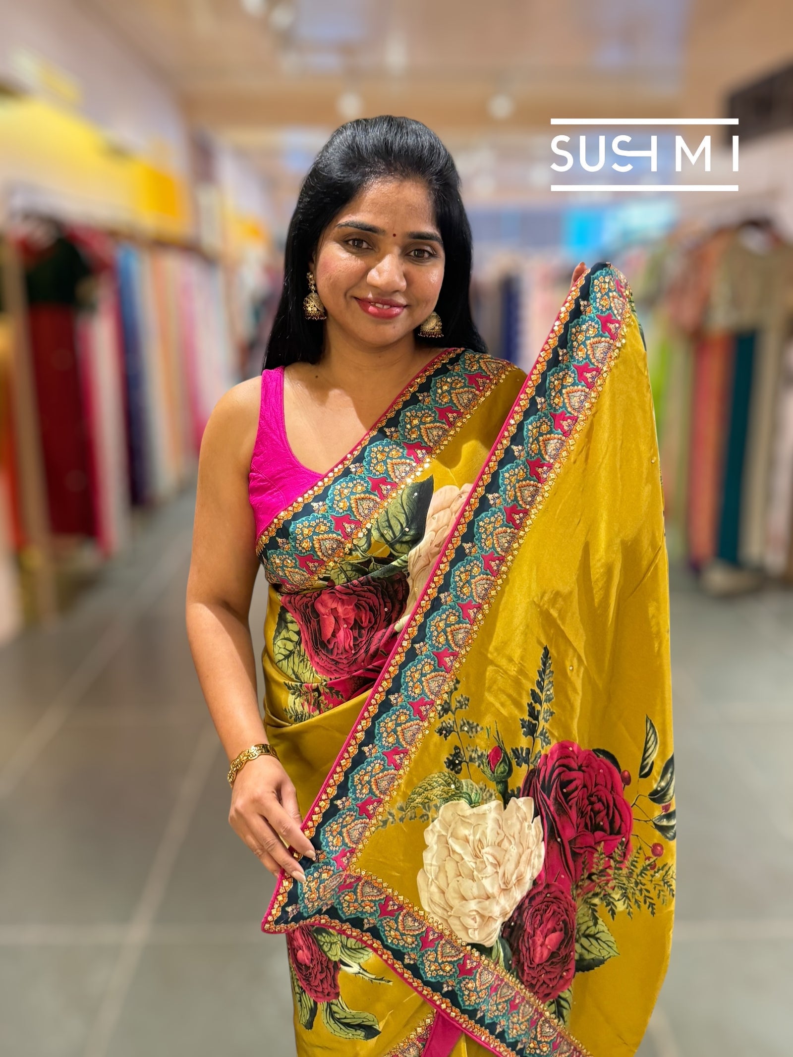 Mustard Gold Designer Crepe Silk Saree : D62F030