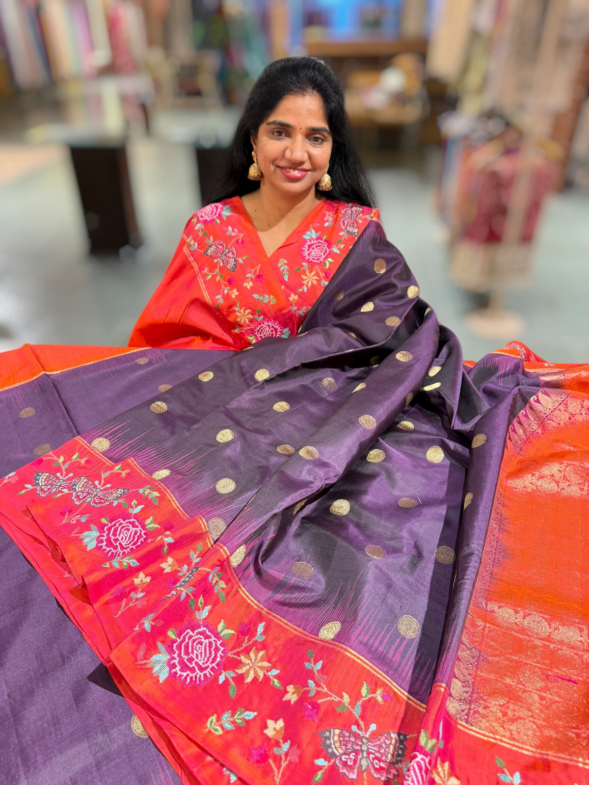 Wine Kanchi Soft Silk Saree with petite point embroidered border