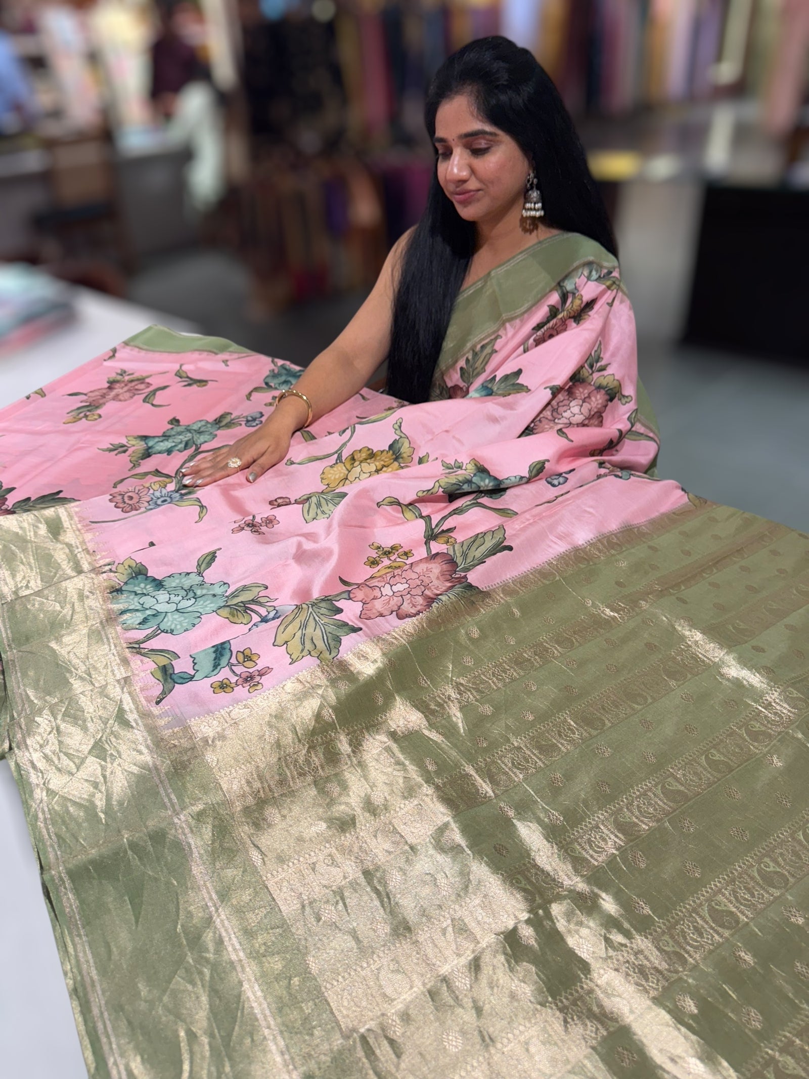 Baby Pink Kanjeevaram Designer print saree