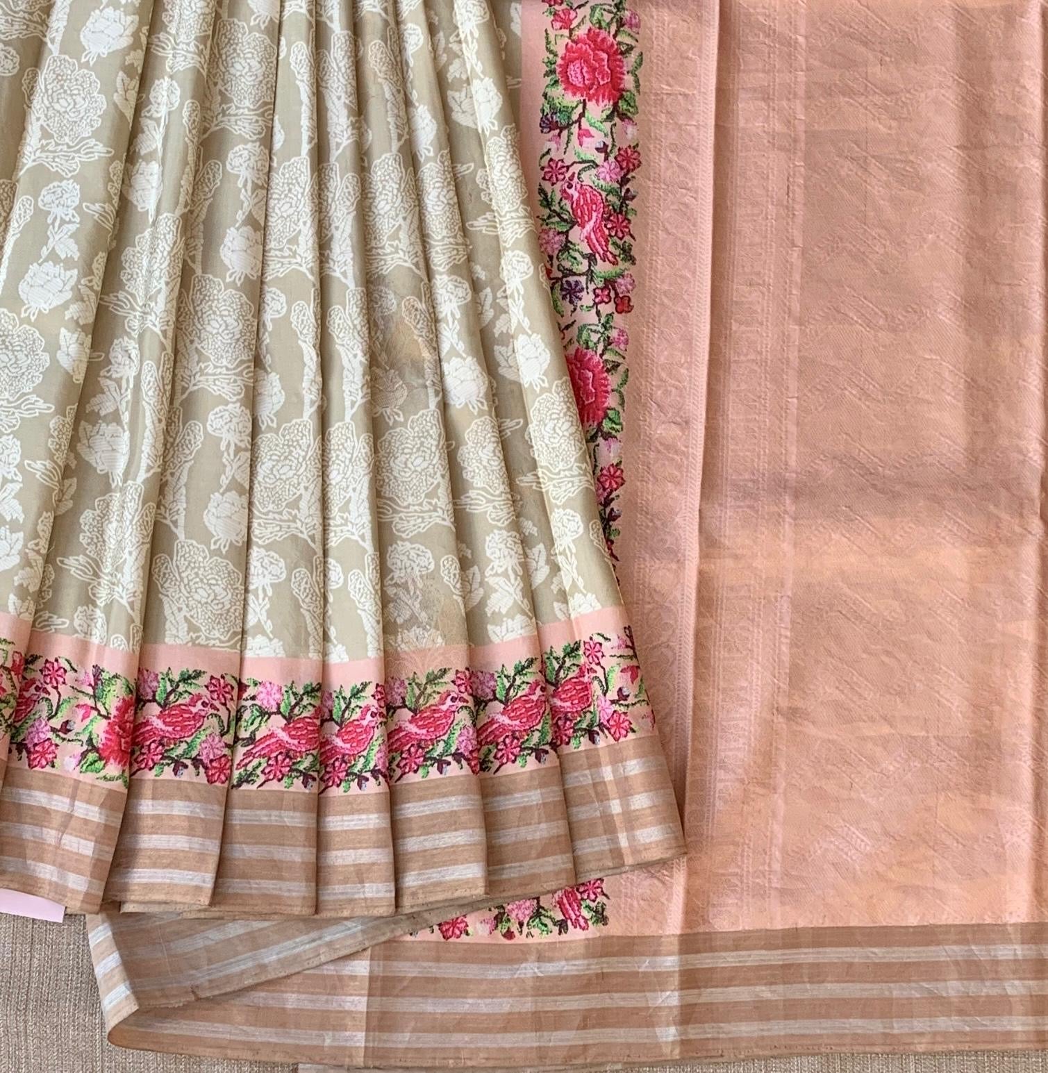 Earthy Tone kanchi soft silk  printed saree