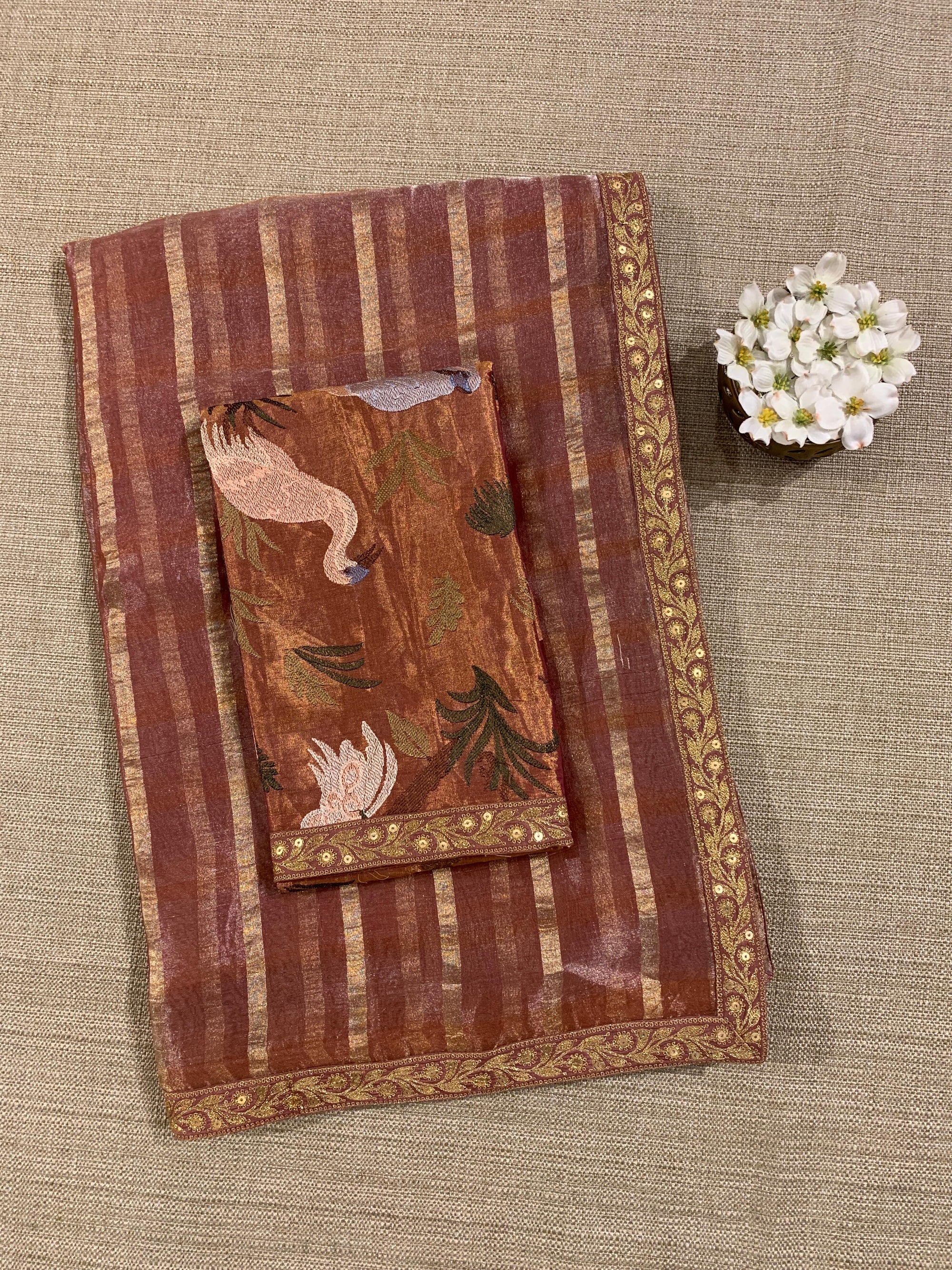 Onion Pink Banarasi Tissue checks Saree with Sabyasachi Borders