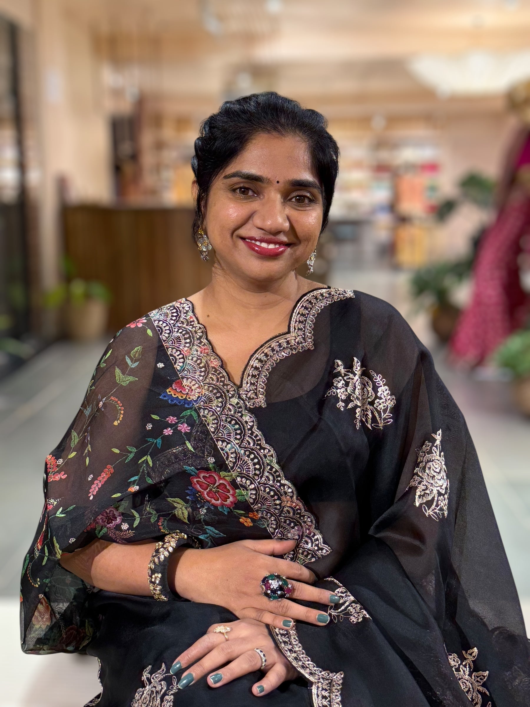 Black Organza Saree With Pita Embroidery