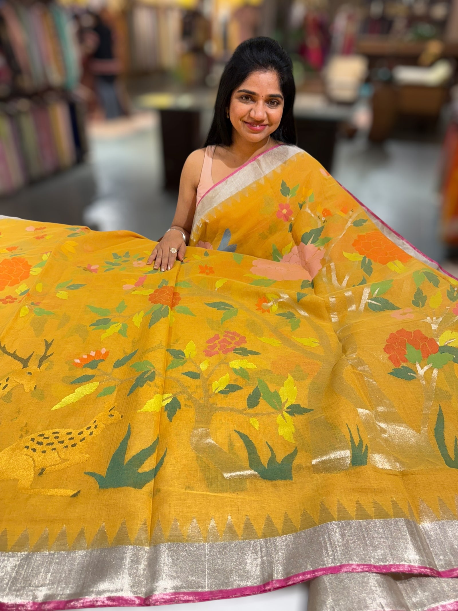 Mustard allover ponduru khadi jamdani