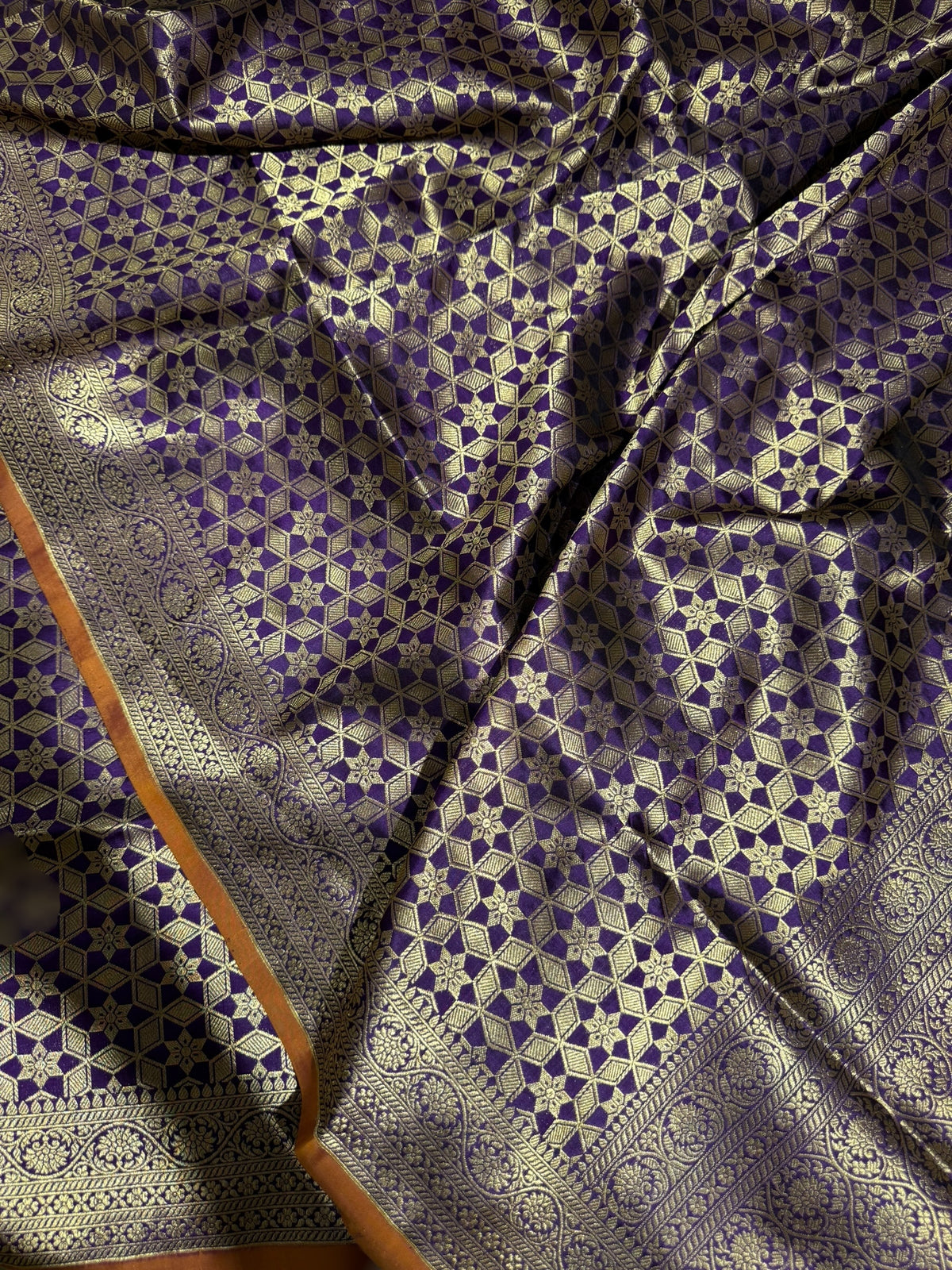 Violet Banarasi Tanchoi Silk Saree