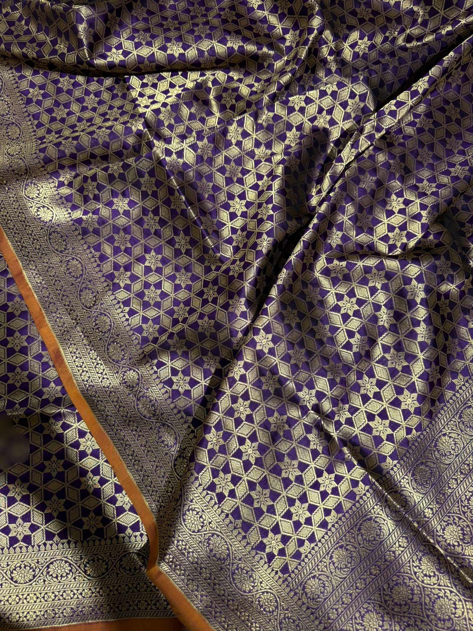 Violet Banarasi Tanchoi Silk Saree