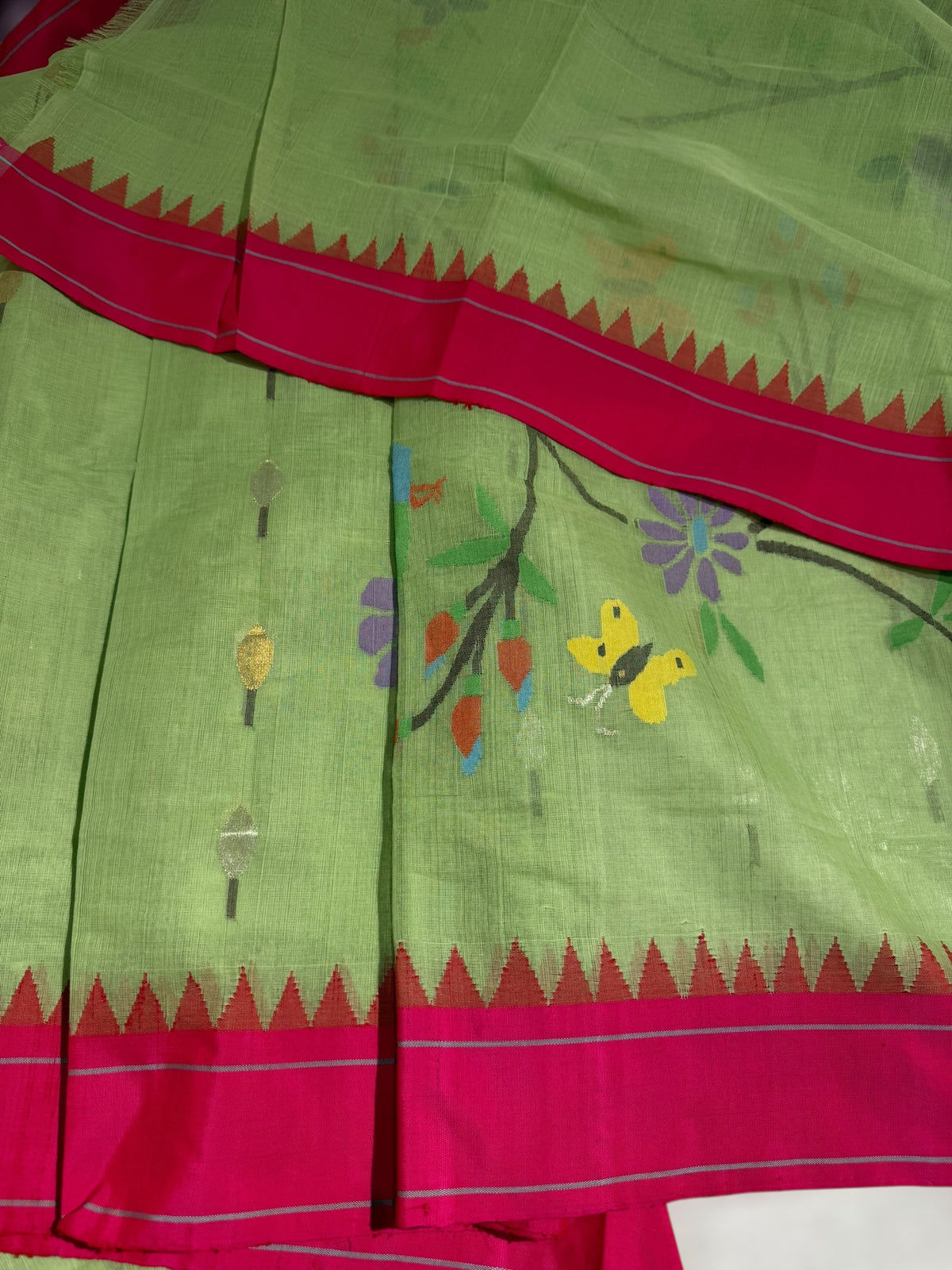 Pista Green pure handloom Ponduru Khadi jamdani Saree