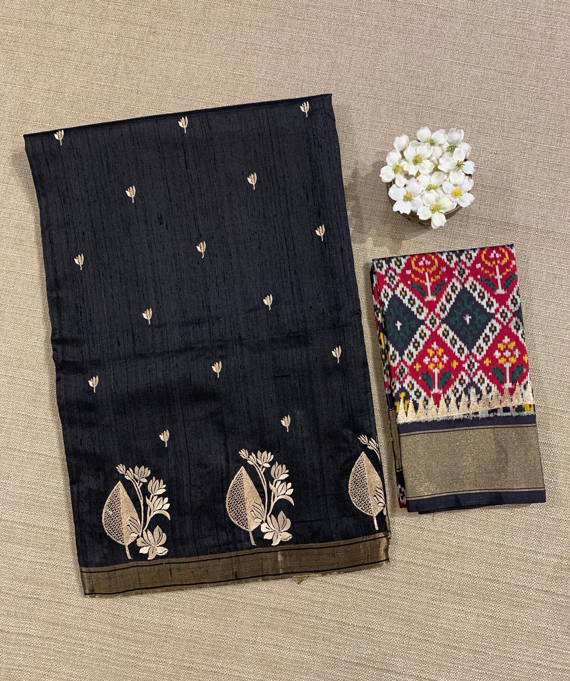 Black Pure Handloom Raw Silk Saree