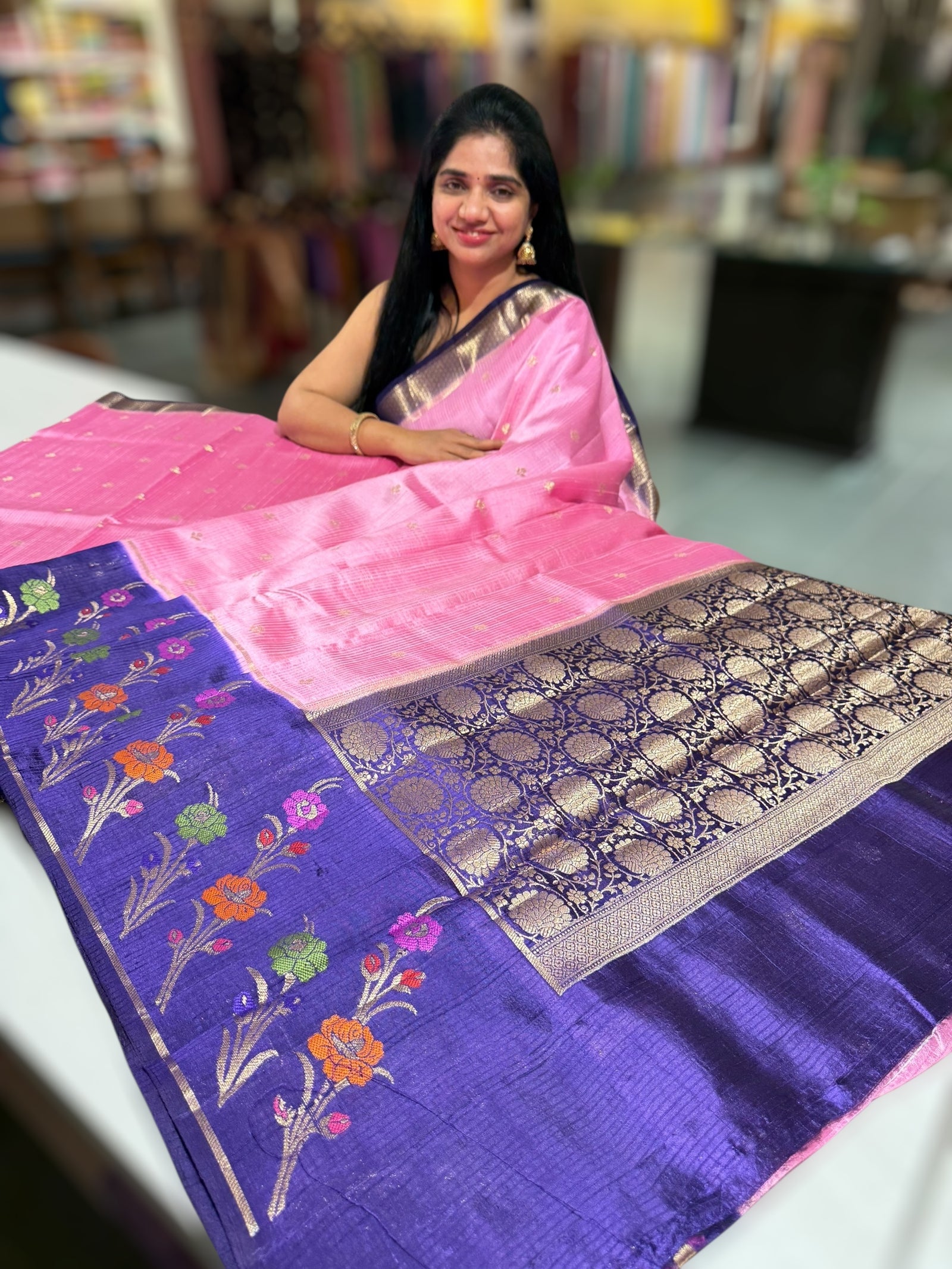 Pink & Purple Poona silk saree