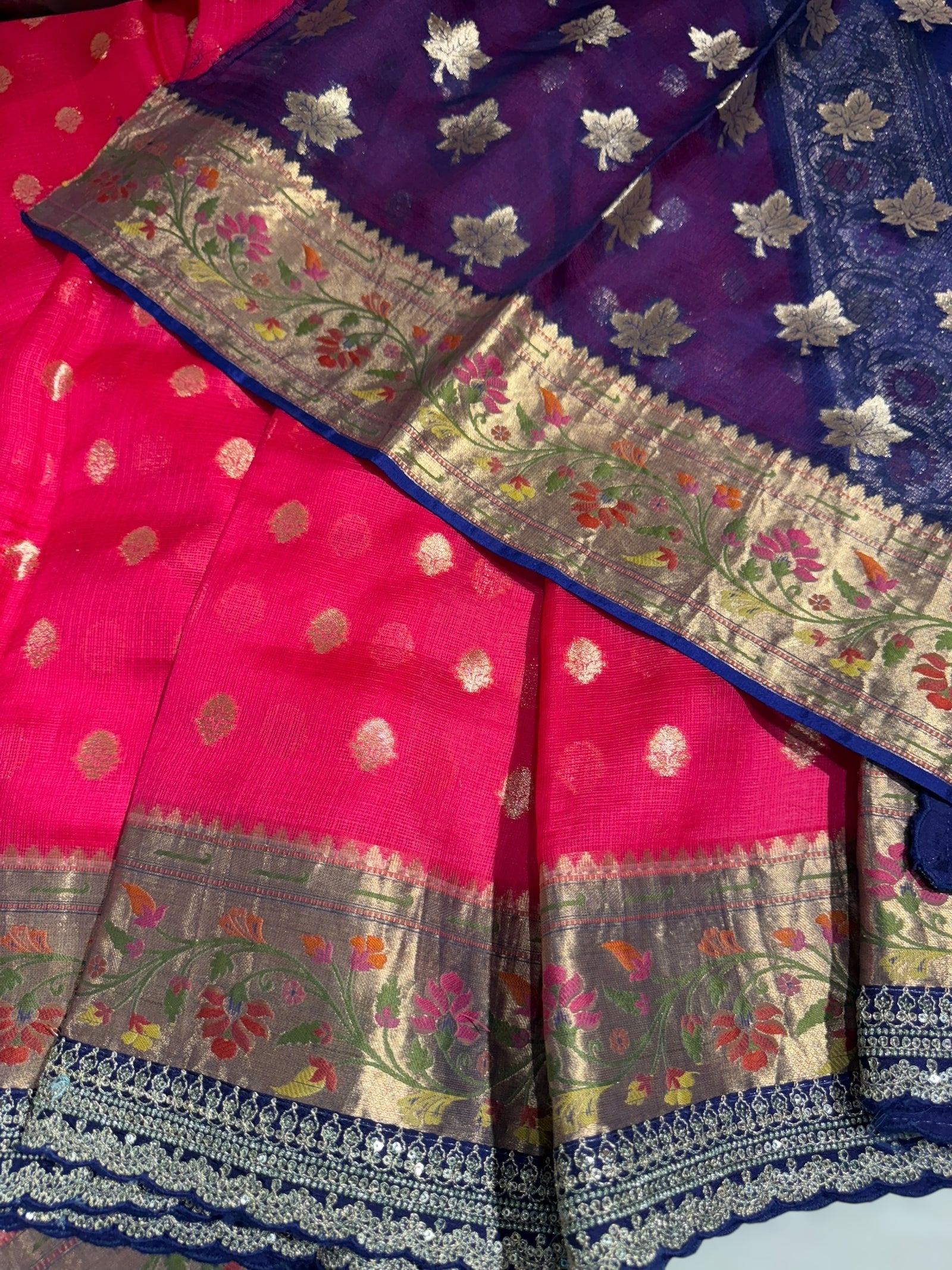 Reddish Pink Designer Silk kota saree