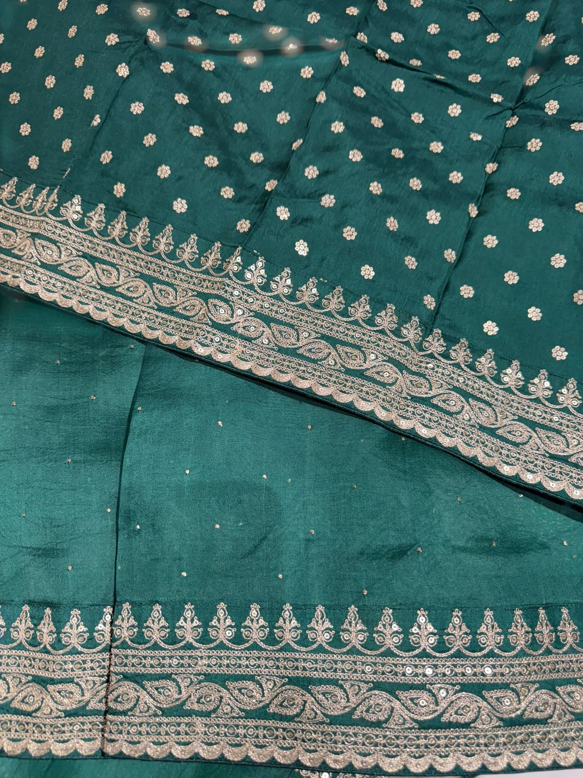 Emerald Green Pure Organza Saree with allover mukaish work & sabyasachi borders