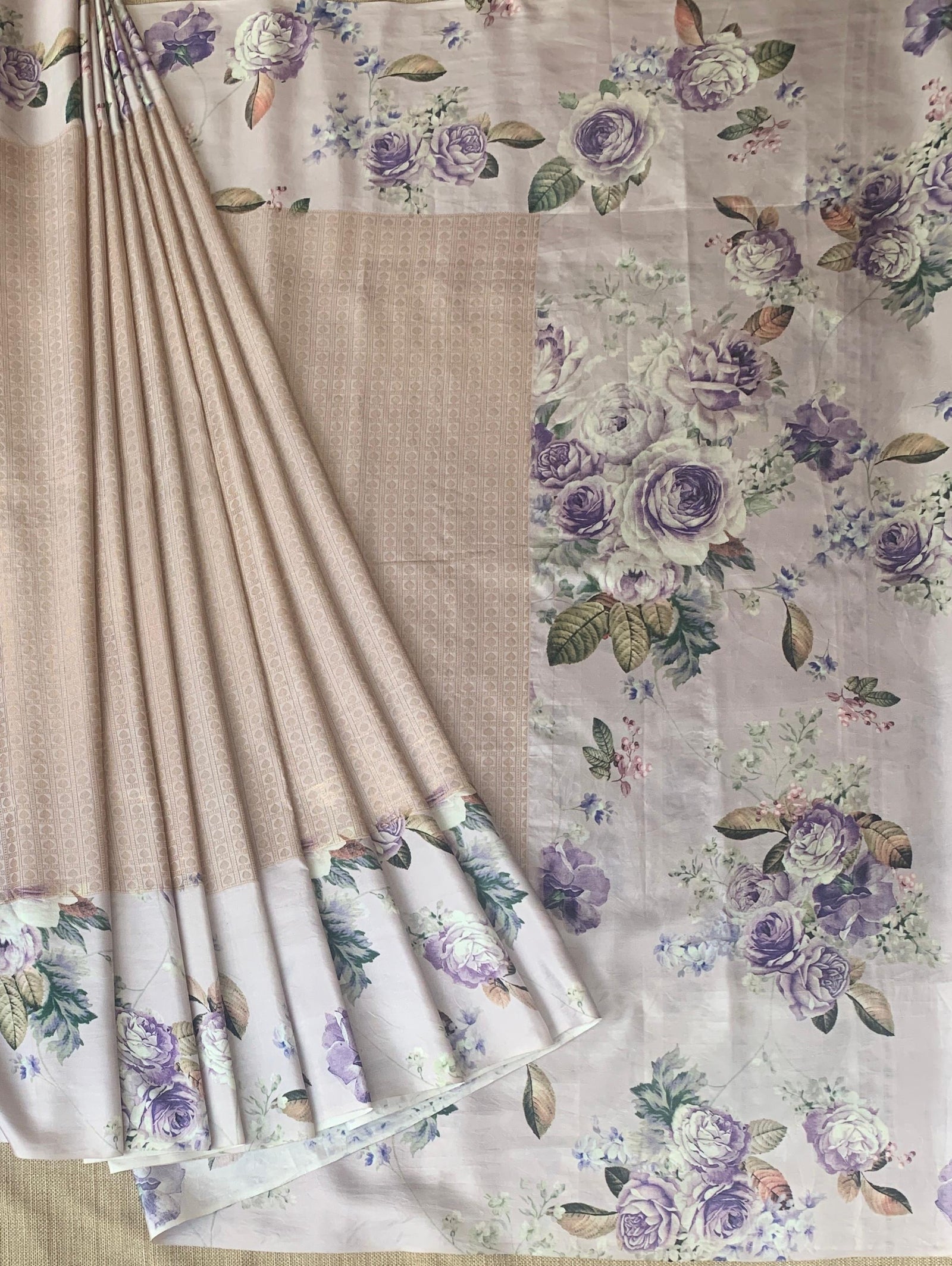 Light Lilac kanchi Brocade Saree with printed border