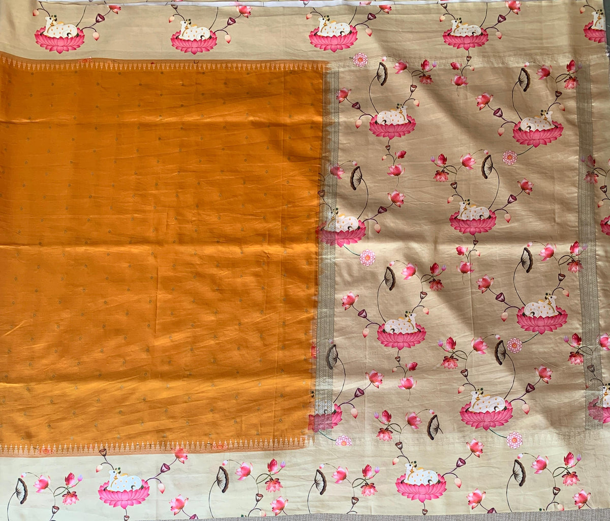 Kanchi designer soft silk saree with pichwai printed border