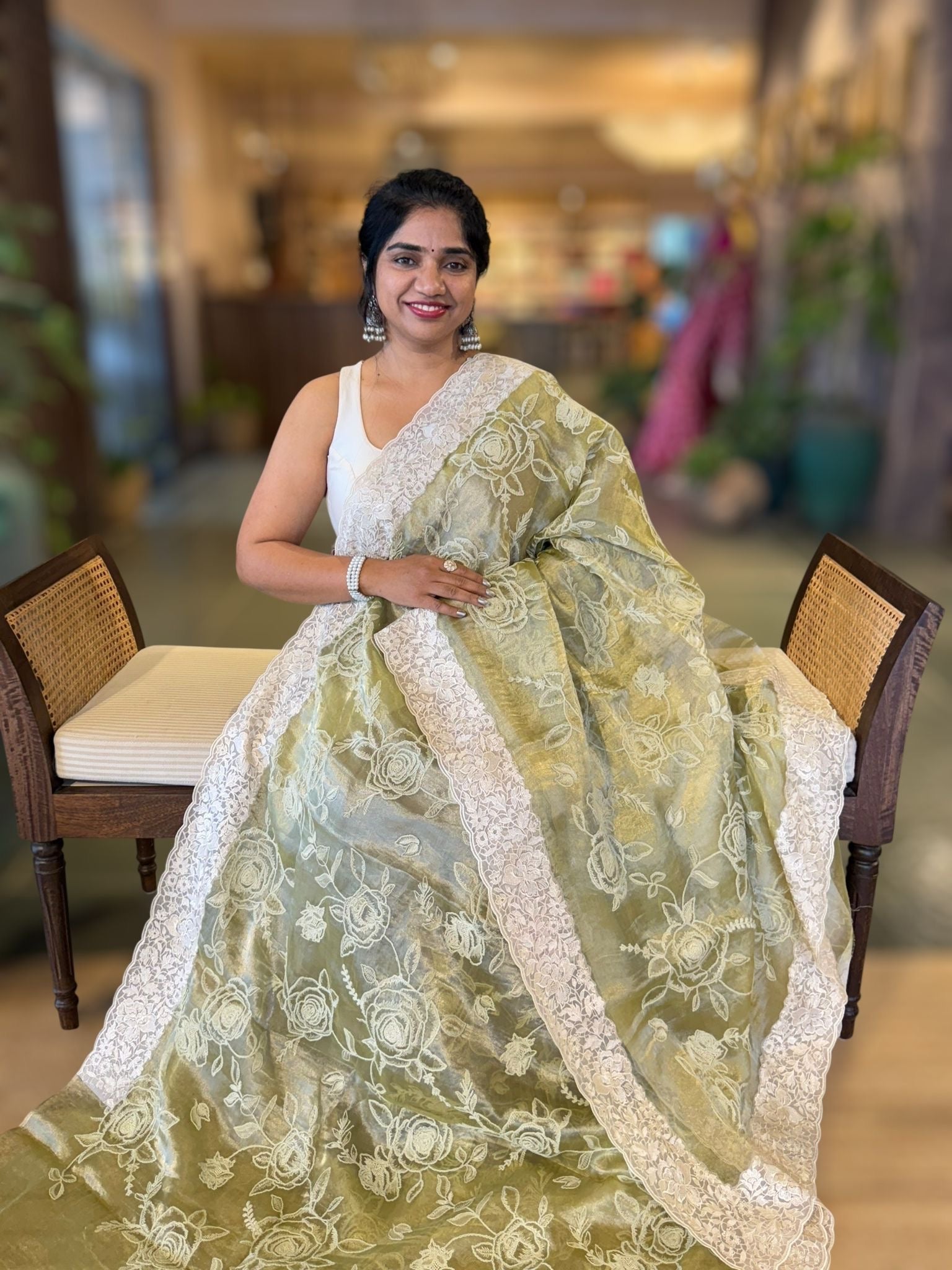 Pista PURE HANDLOOM TISSUE SAREE