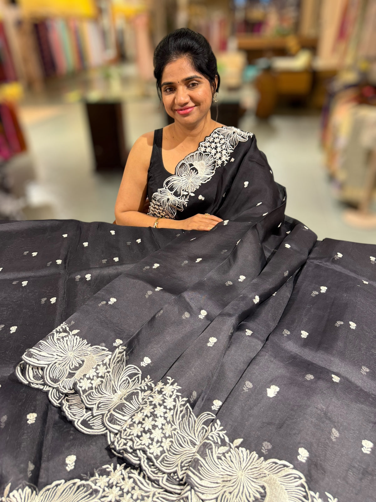 Black Organza with embroidery