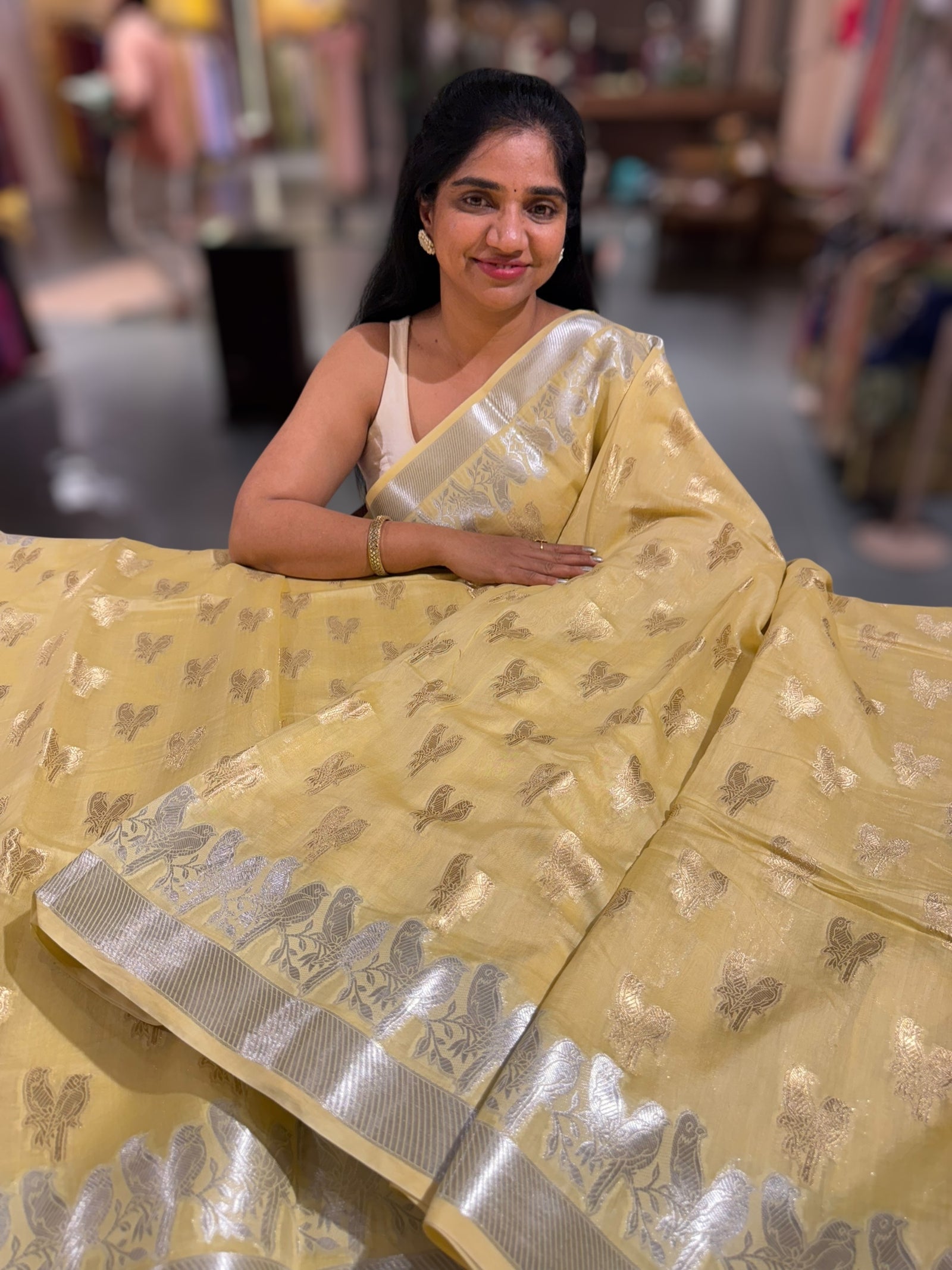 Pastel Yellow Banarasi Mul Silk Cotton Saree