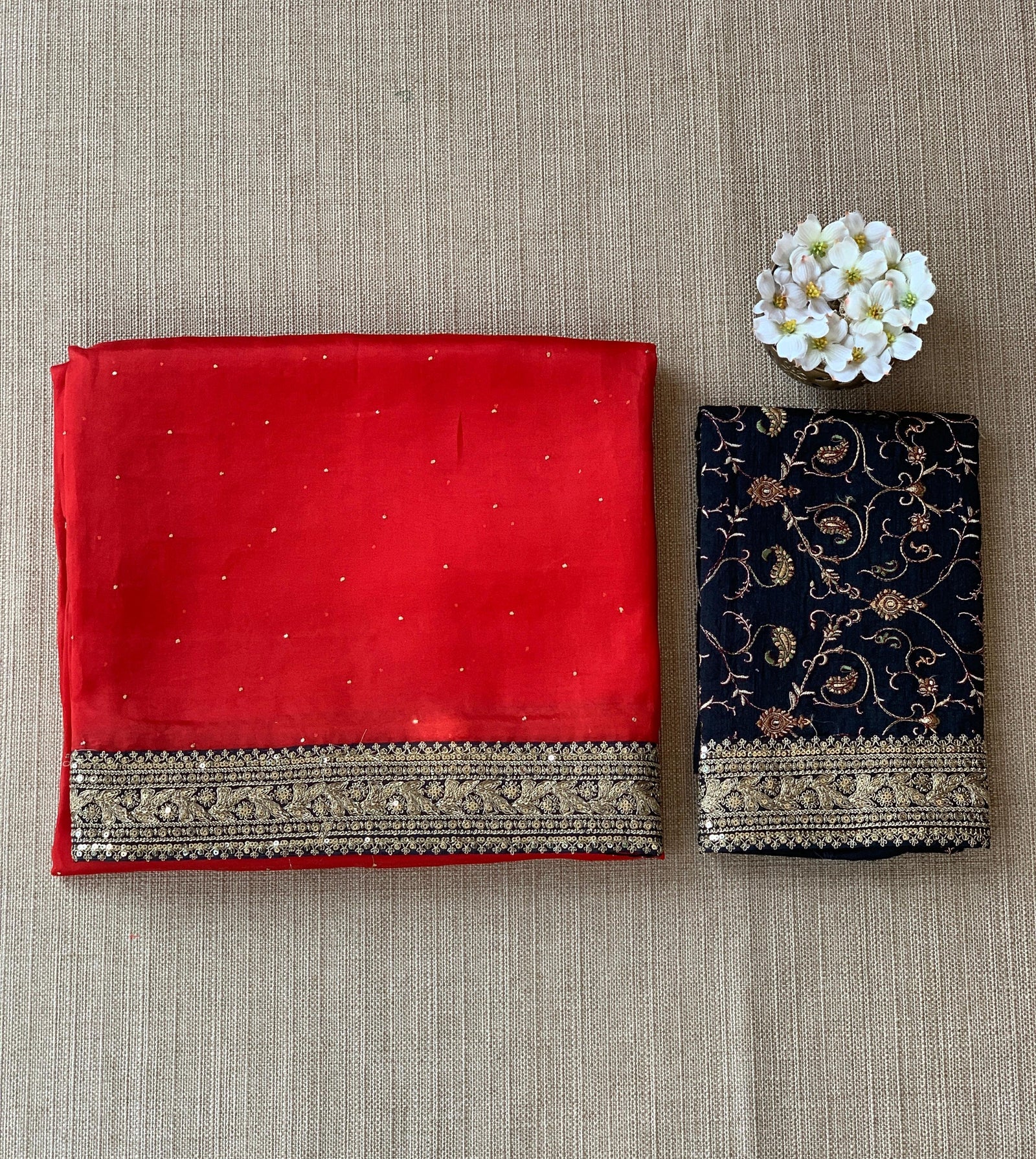 Red Organza with sabyasachi borders