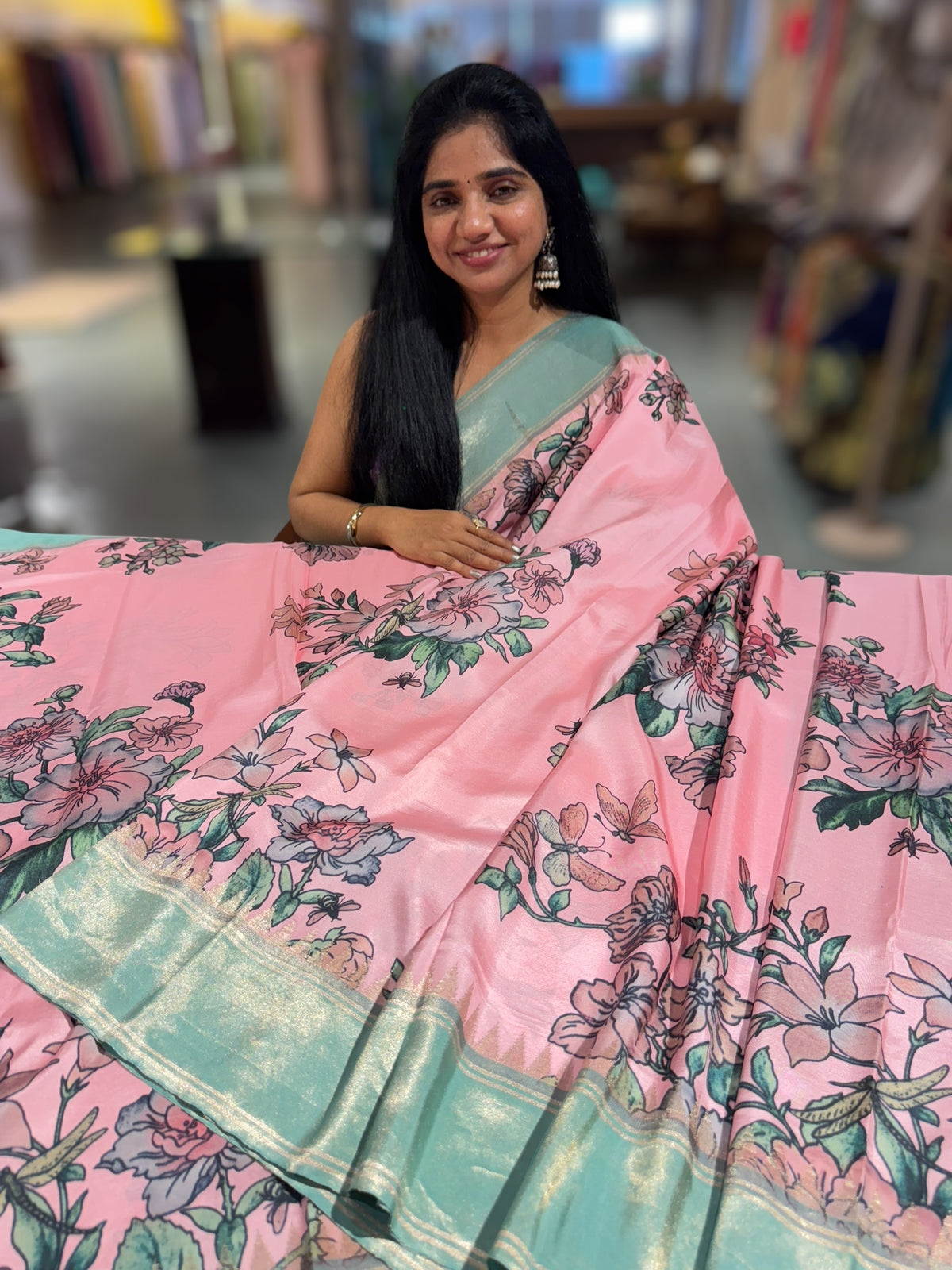 Pastel Pink Kanjeevaram Designer print saree
