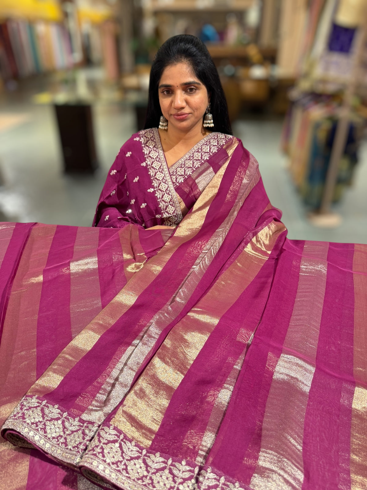 Wine kora tissue stripes saree
