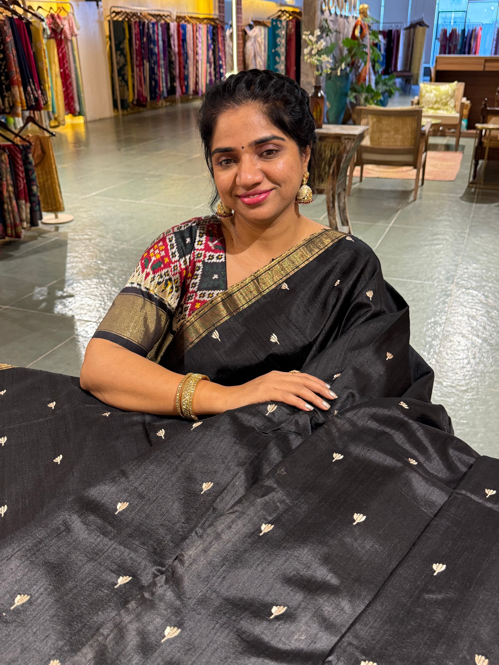 Black Pure Handloom Raw Silk Saree