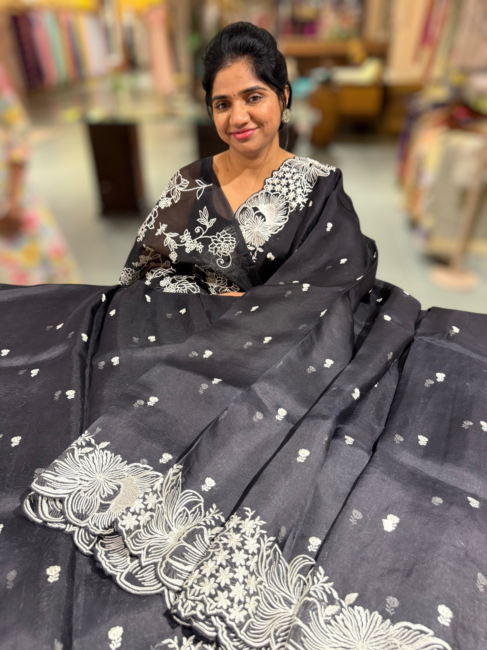 Black Organza with embroidery