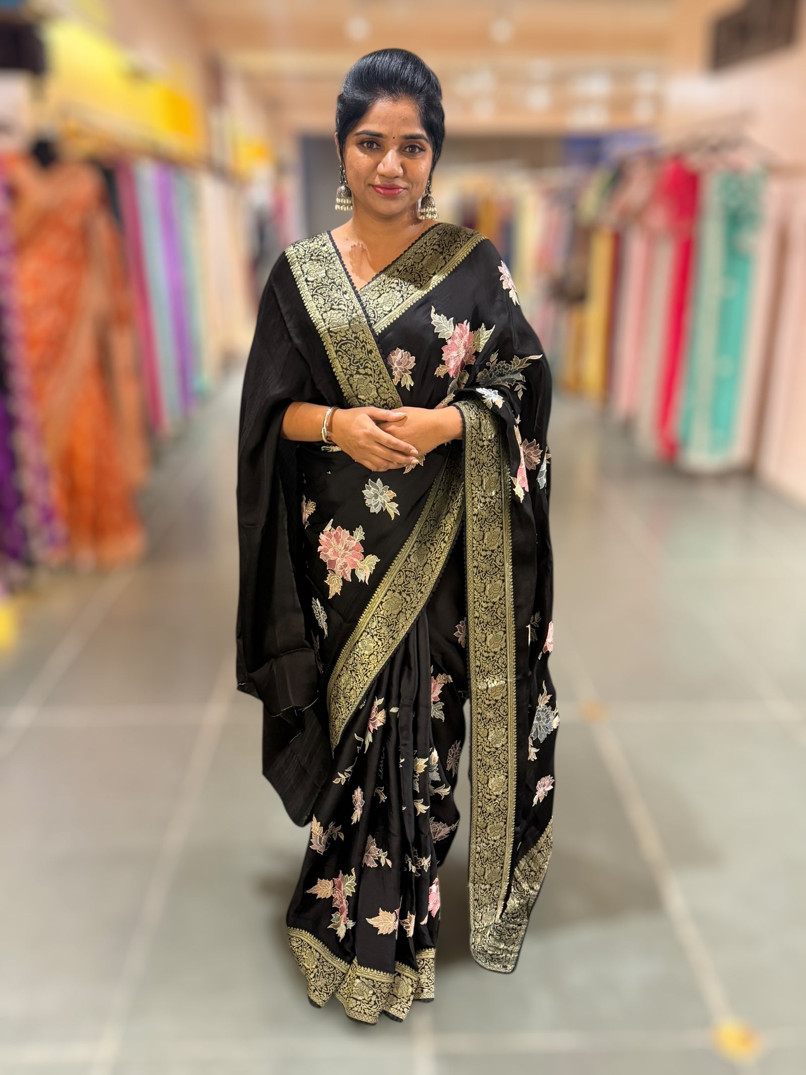 Black Mashru Banaras with embroidery