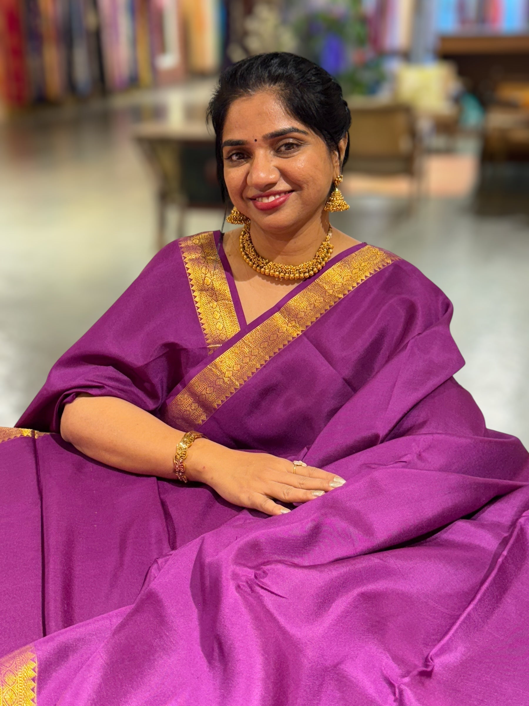 Purple Kanchi Vintage Saree with Petite Point Embroidered Blouse