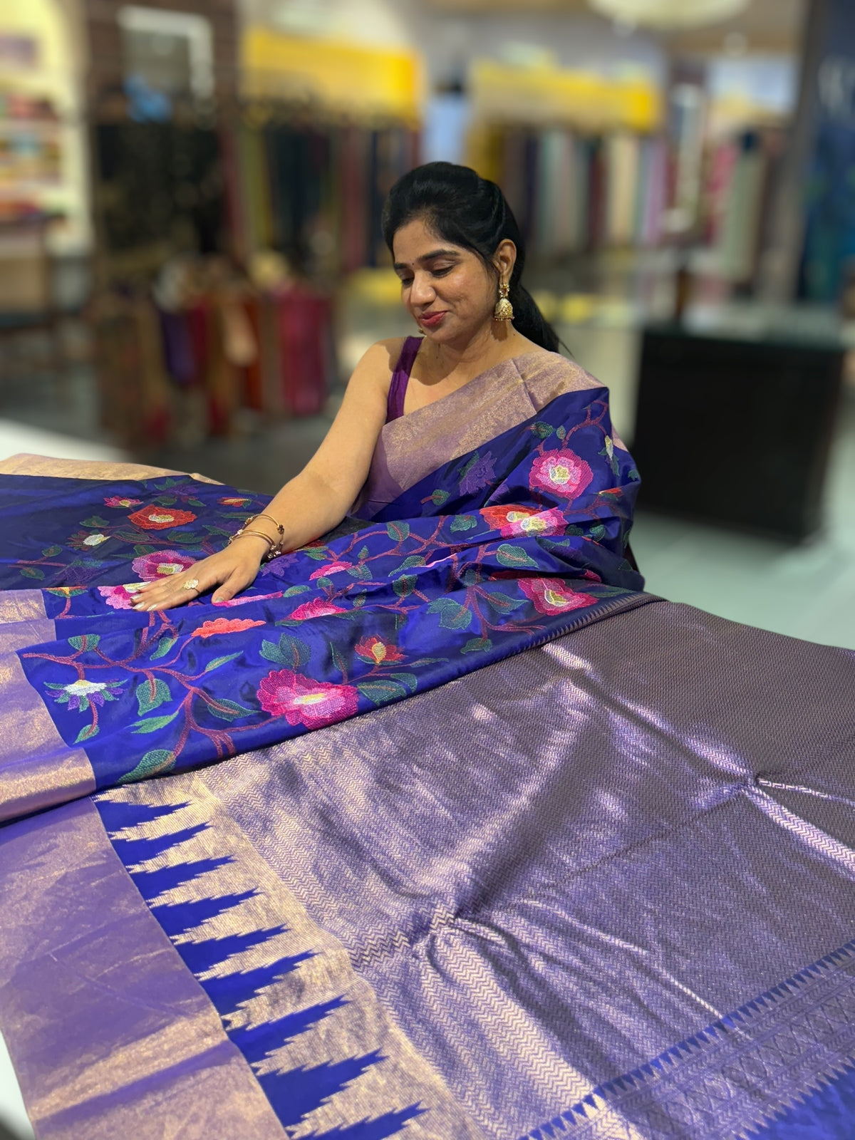 Violet Kanchi Soft Silk Saree with allover jamdani inspired embroidery